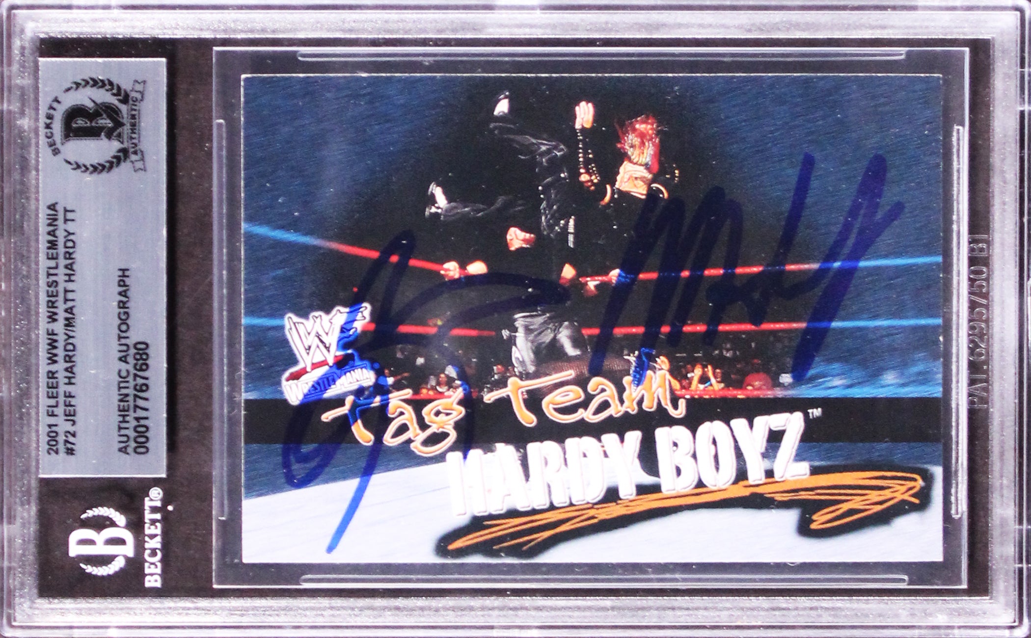 Jeff Hardy & Matt Hardy Signed 2001 Fleer WWF Wrestlemania #72 Card BAS Slabbed