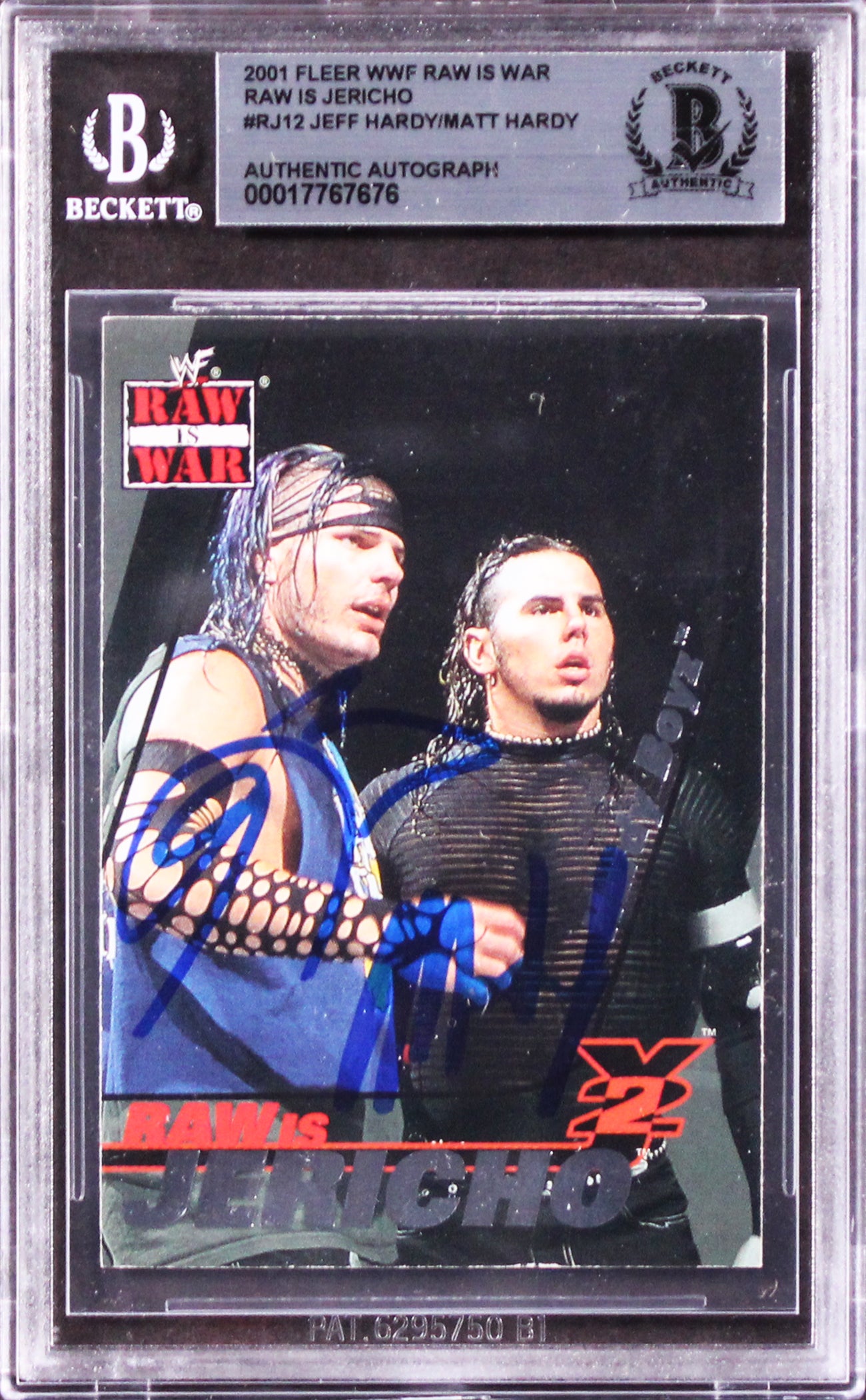 Jeff Hardy & Matt Hardy Signed 2001 Fleer WWF Raw is War #RJ12 Card BAS Slabbed