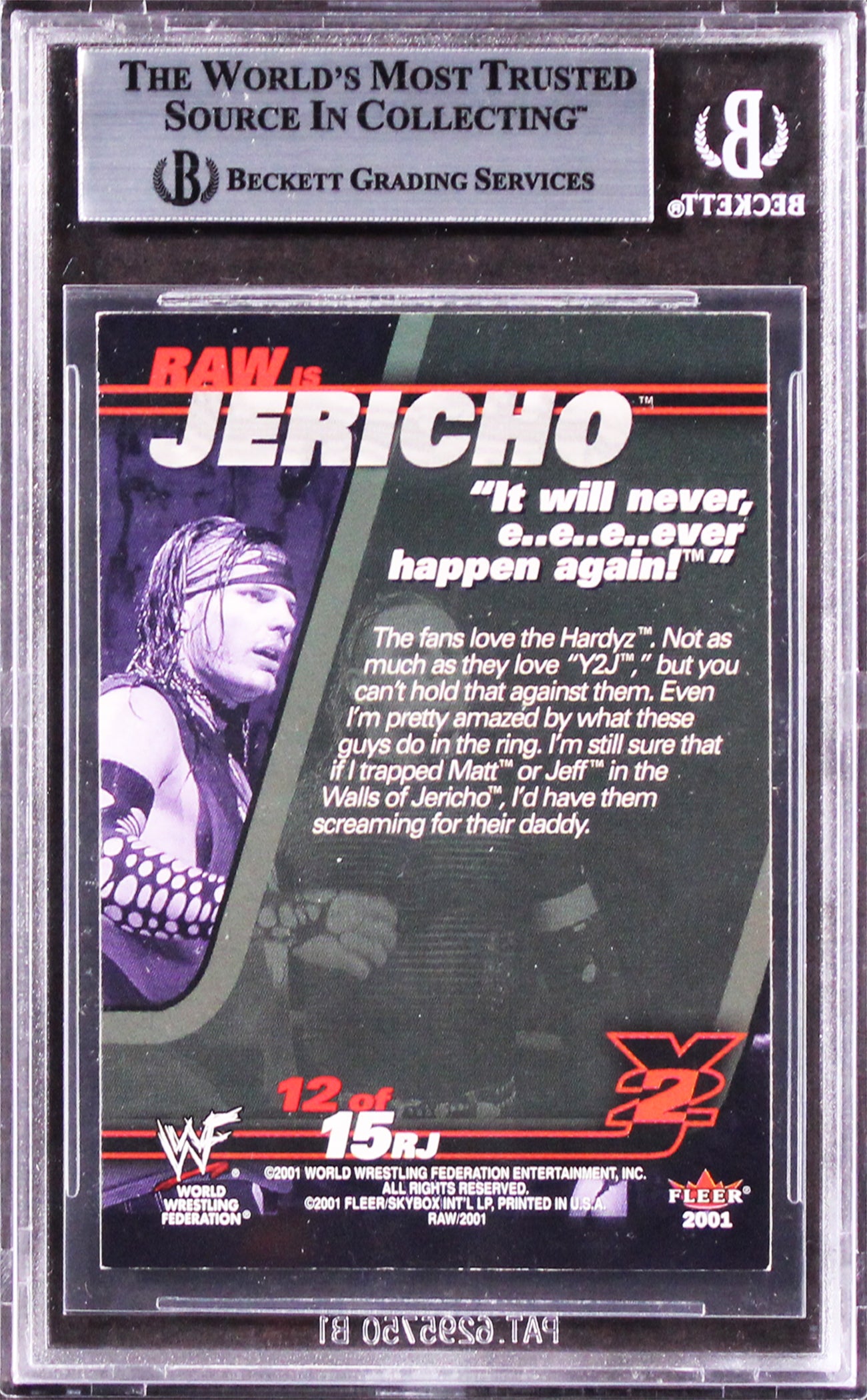 Jeff Hardy & Matt Hardy Signed 2001 Fleer WWF Raw is War #RJ12 Card BAS Slabbed