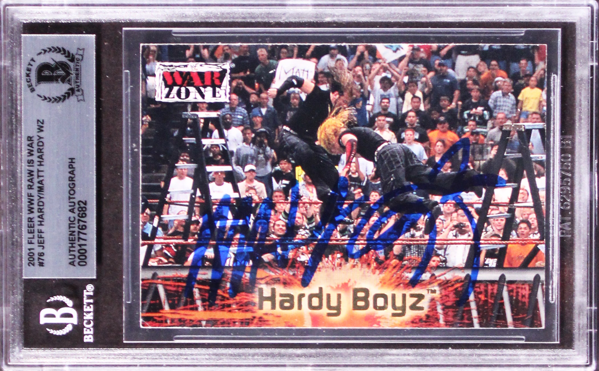 Jeff Hardy & Matt Hardy Signed 2001 Fleer WWF Raw is War Raw #76 Card BAS Slab