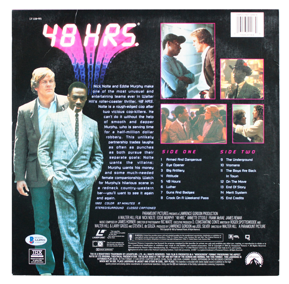 Eddie Murphy & Walter Hill Signed 48 Hours LaserDisc Cover BAS #AA49921