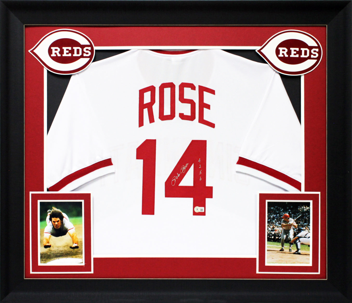 Pete Rose "4256" Authentic Signed White Pro Style Framed Jersey BAS 4