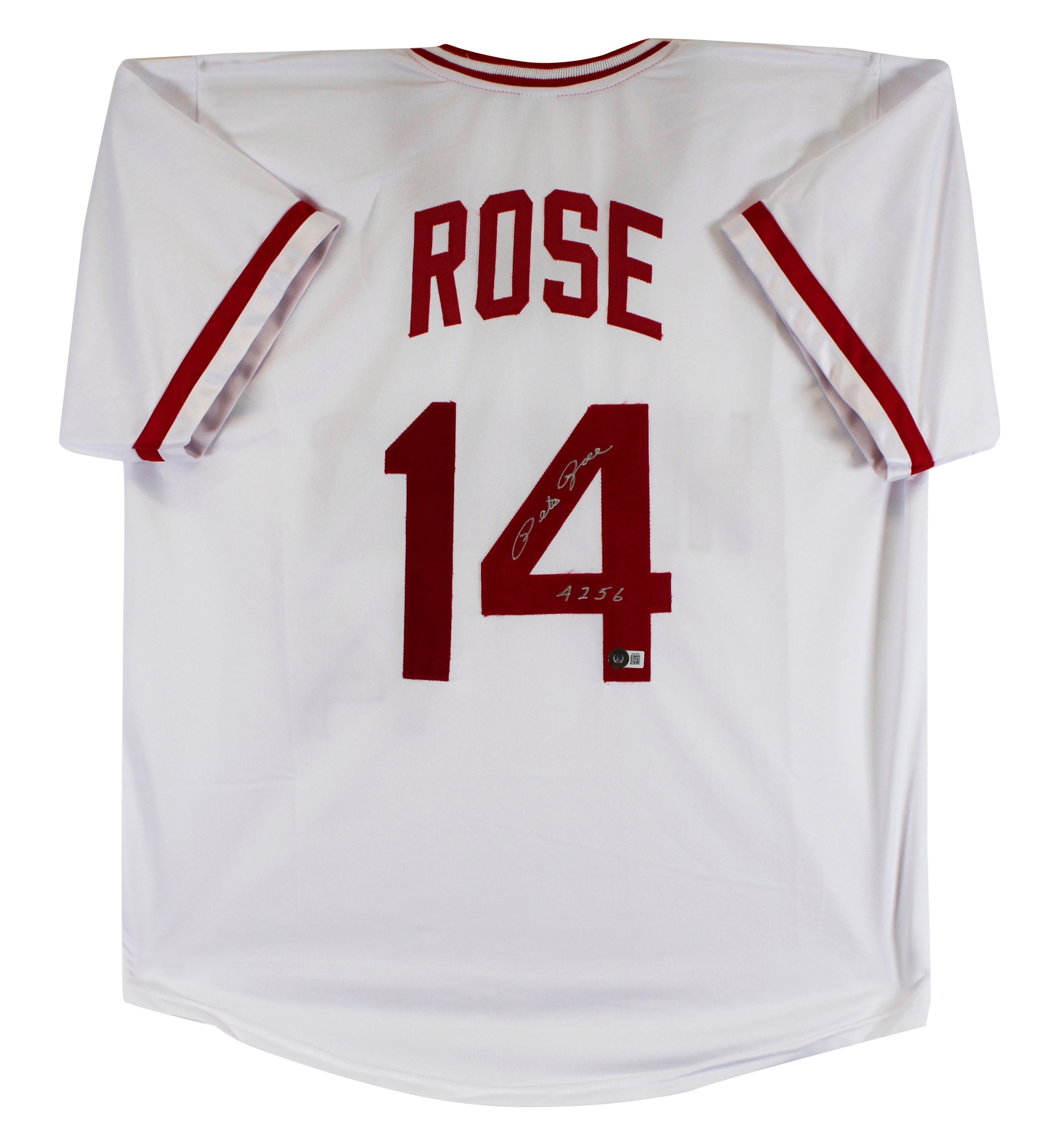 Reds Pete Rose 4256 Authentic Signed White Pro Style Jersey Autographed BAS 5