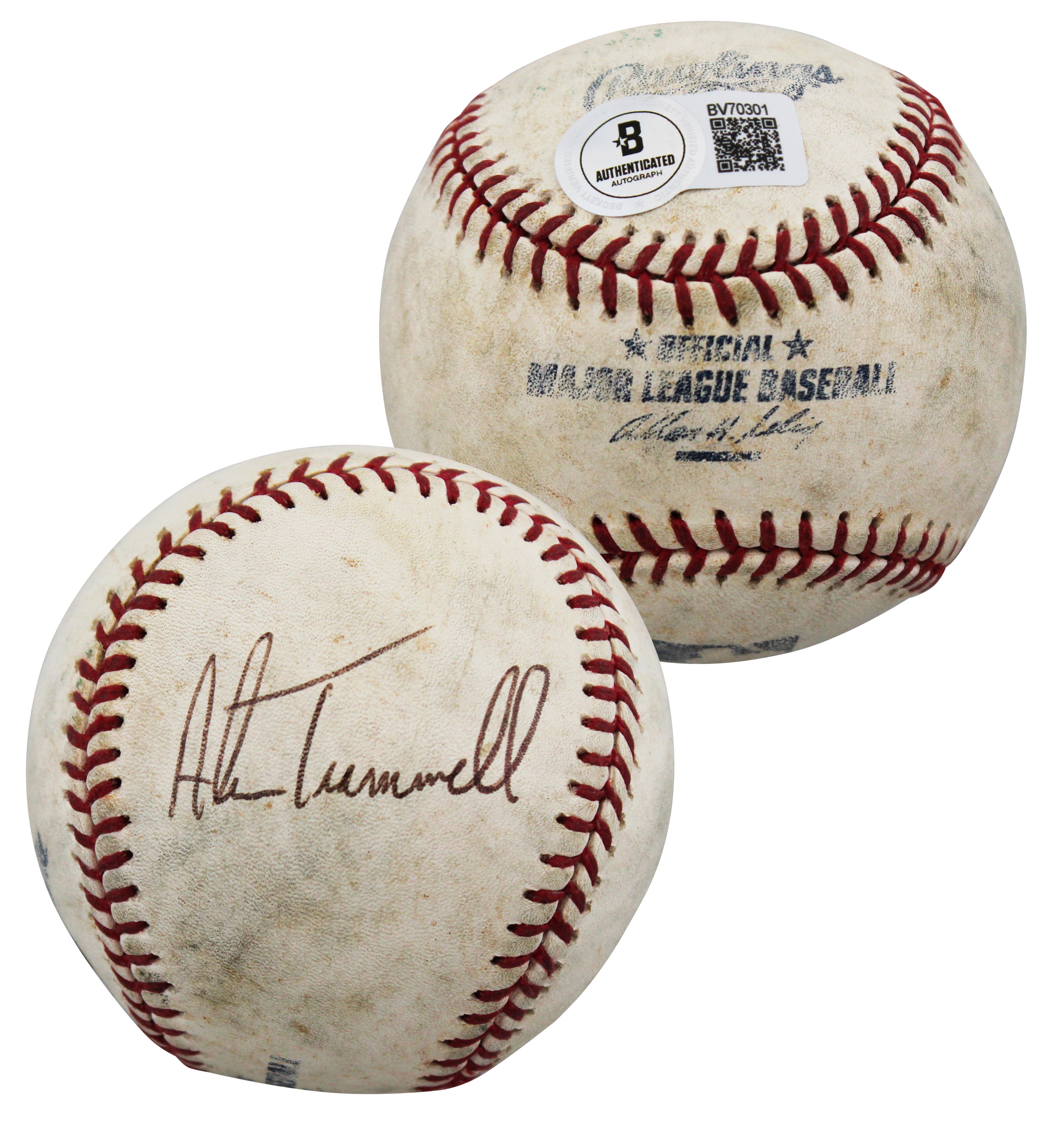Tigers Alan Trammell Signed Practice Used Allen Selig OML Baseball BAS #BV70301
