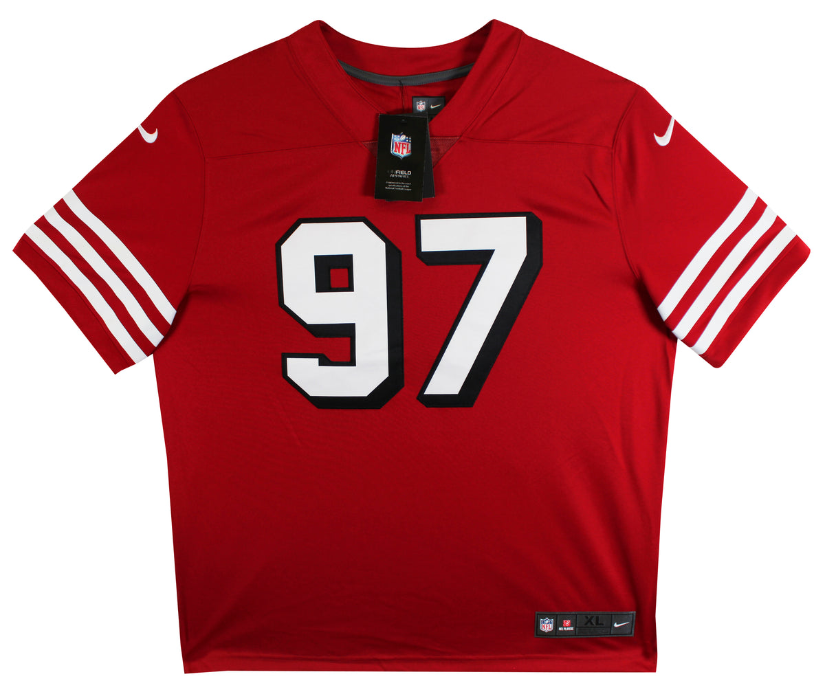49ers Nick Bosa Signed Red Nike Elite Jersey w/ Dropshadow BAS Witnessed