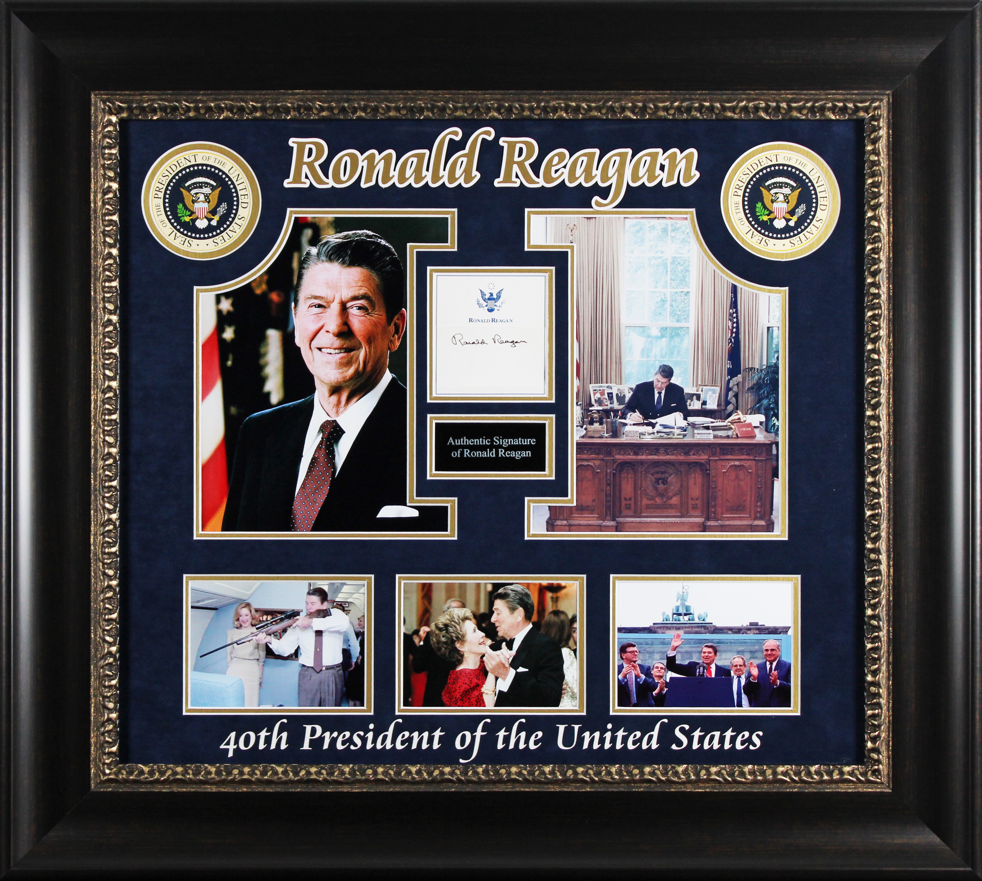 Ronald Reagan Authentic Signed 2x3.5 Cut Signature Framed Display BAS #AB77987