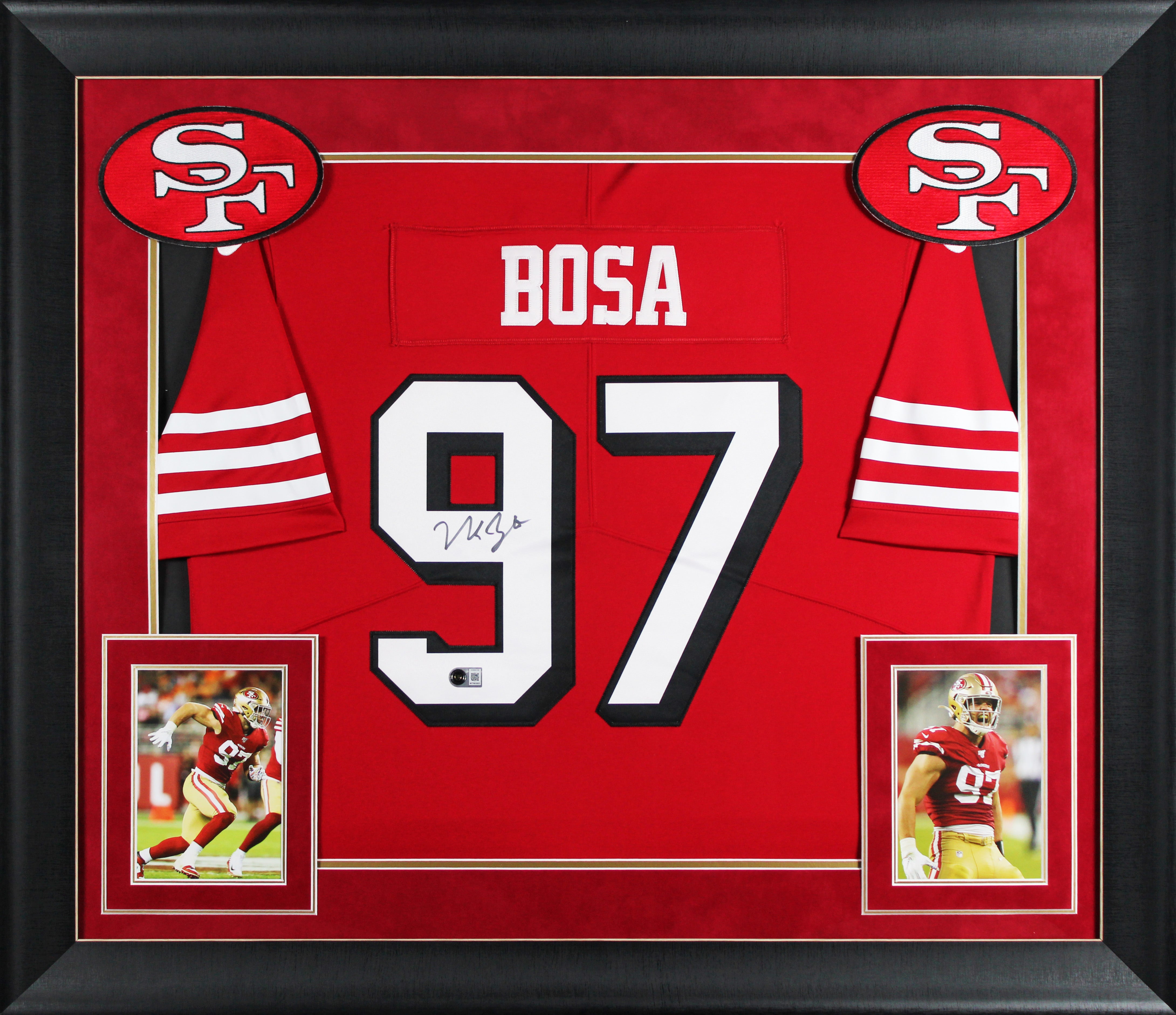 49ers Nick Bosa Signed Red Nike Elite Framed Jersey w/ Dropshadow BAS Witnessed