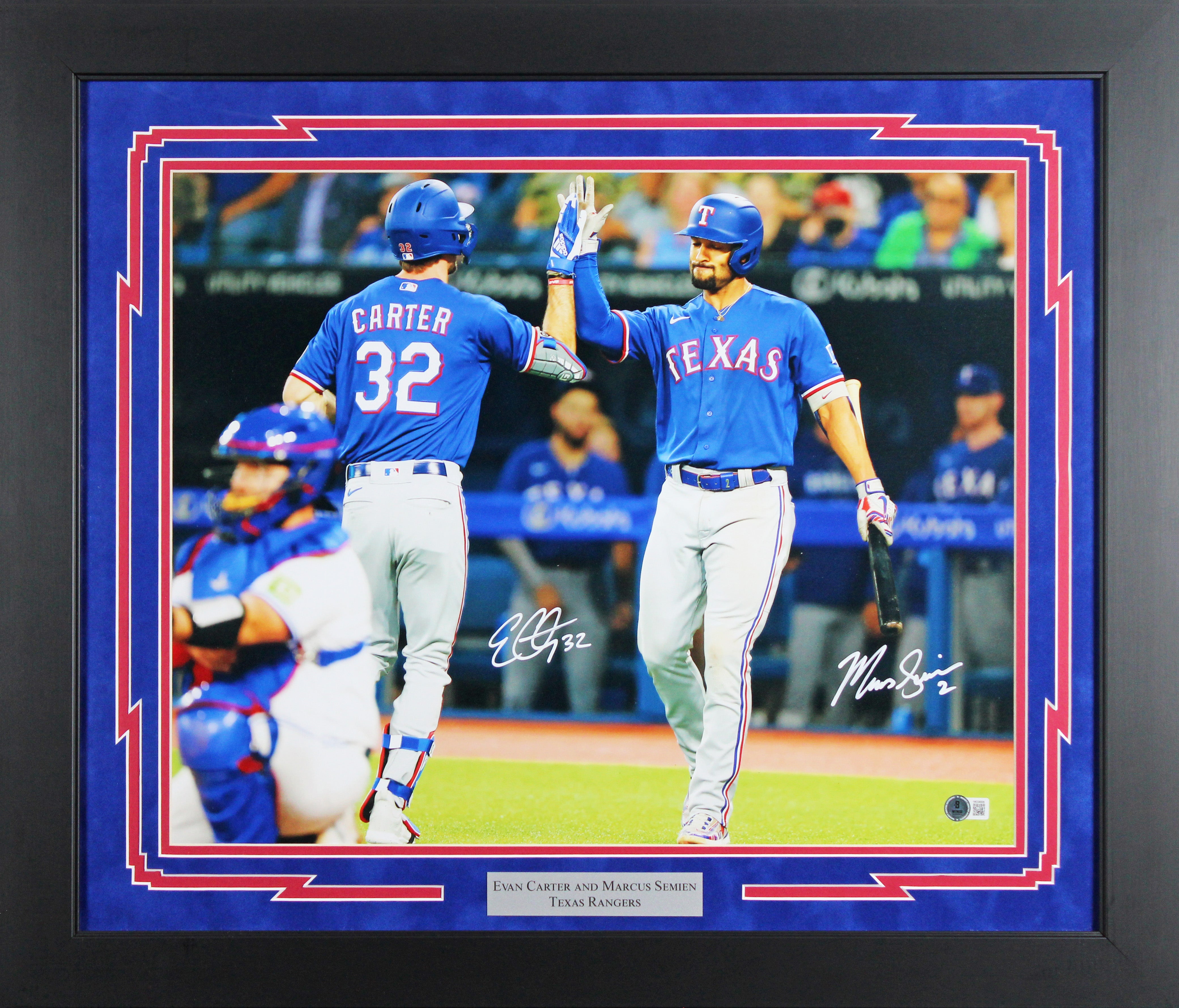 Rangers Evan Carter & Marcus Semien Signed 16x20 Framed Photo BAS Wit #1W338009