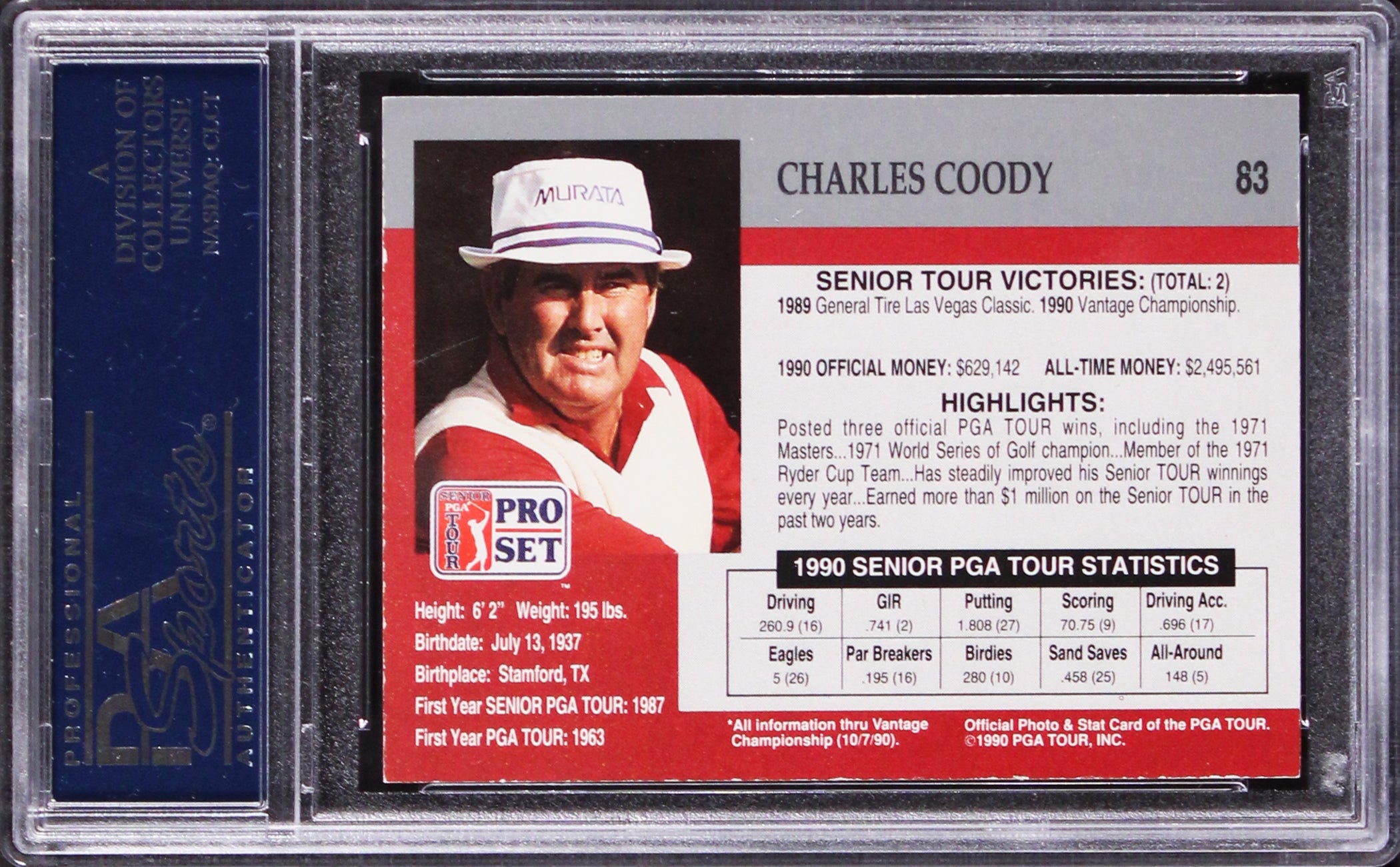 Charles Coody Authentic Signed 1990 Pro Set PGA Tour #83 Card PSA/DNA Slabbed