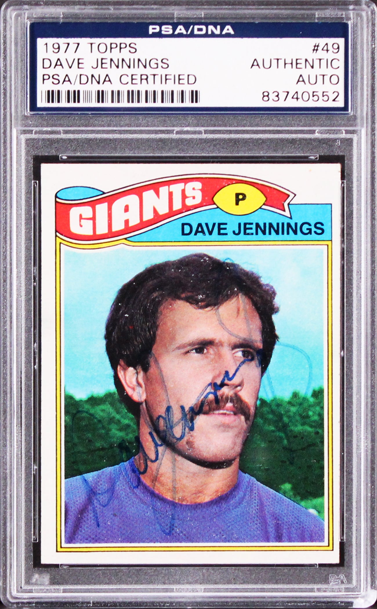 Giants Dave Jennings Authentic Signed 1977 Topps #49 Card PSA/DNA Slabbed