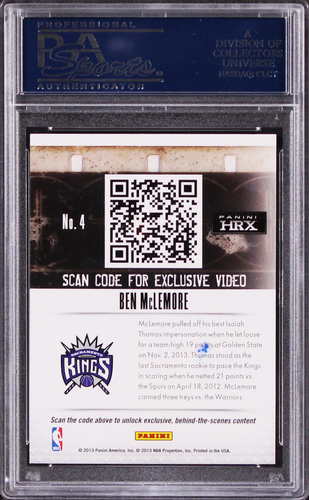 Kings Ben McLemore Authentic Signed 2013 Panini Prizm HRX #4 RC Card PSA Slabbed