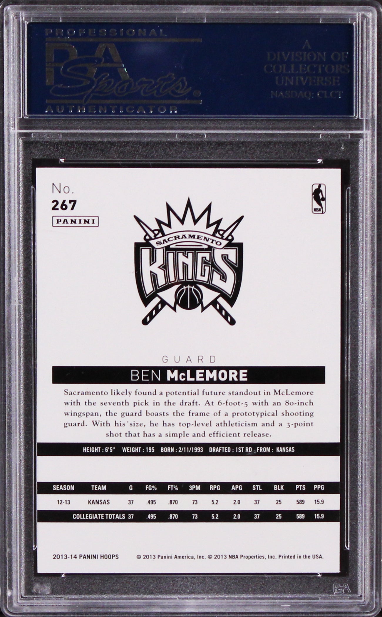 Kings Ben McLemore Authentic Signed 2013 Panini Hoops #267 Rookie Card PSA Slab