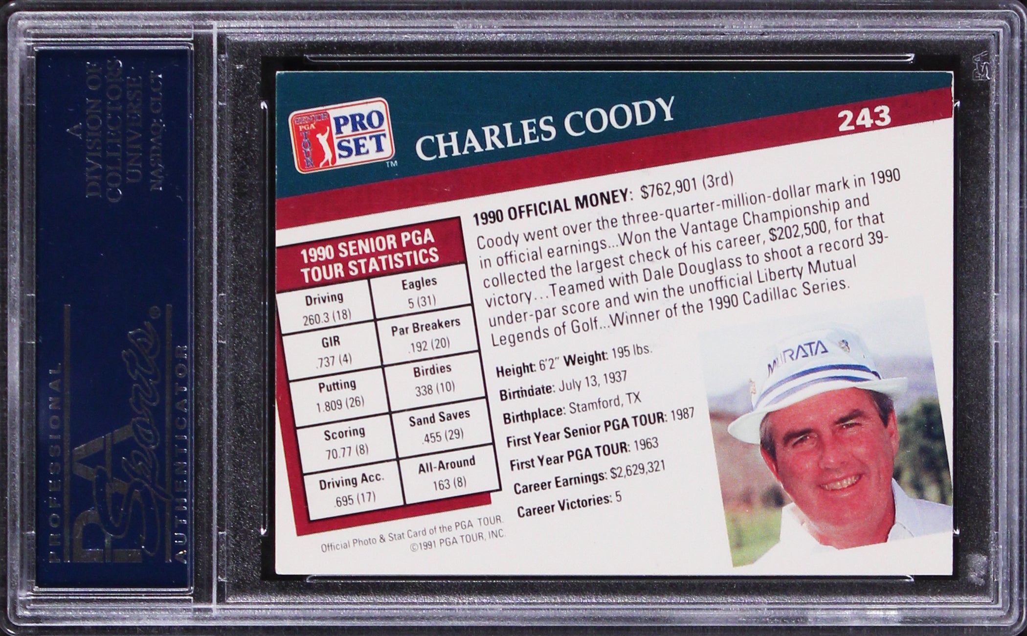 Charles Coody Authentic Signed 1991 Pro Set PGA Tour #243 Card PSA/DNA Slabbed