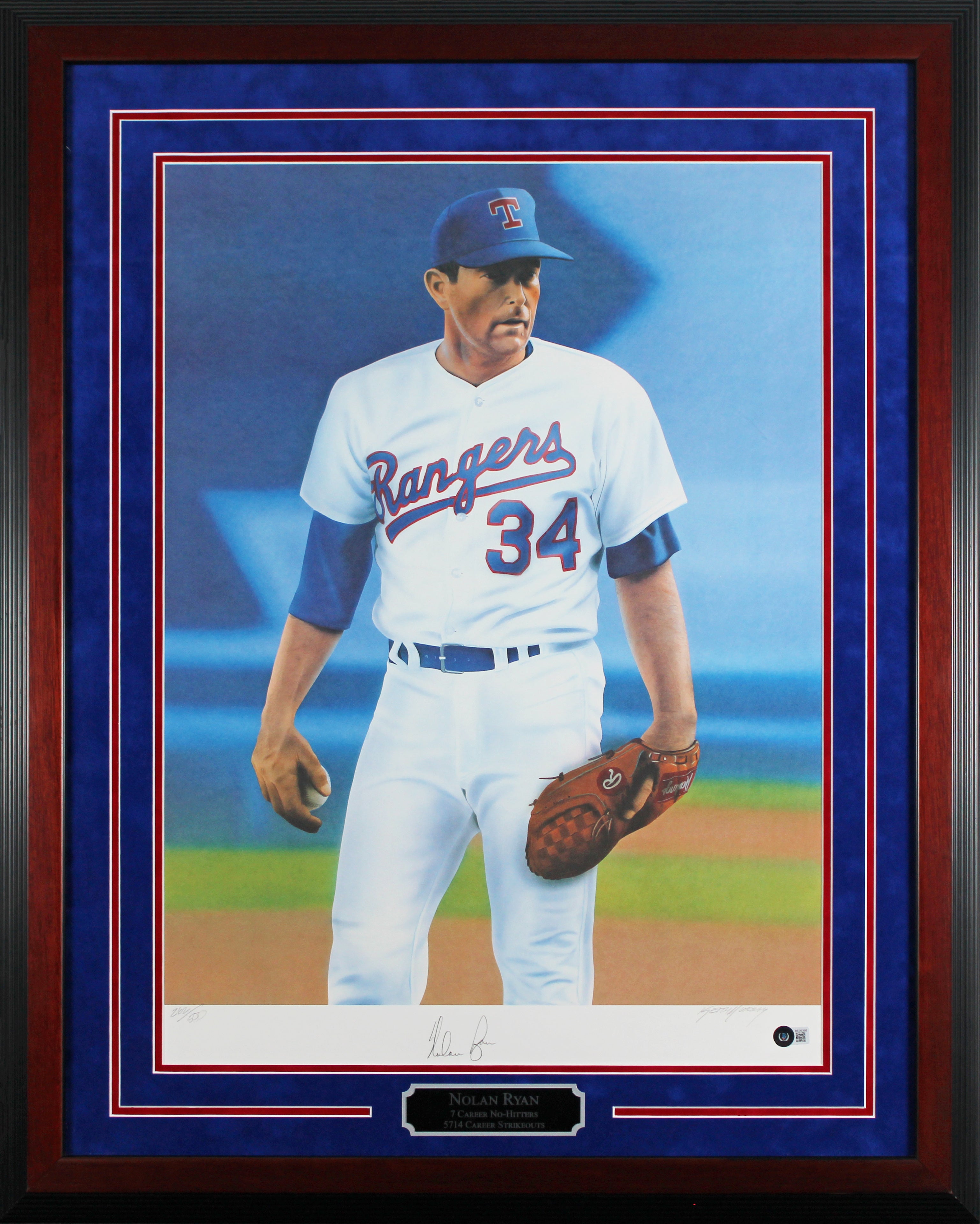 Nolan Ryan Authentic Signed 19x26 Lithograph Ltd Edition #262/500 BAS #BE09366