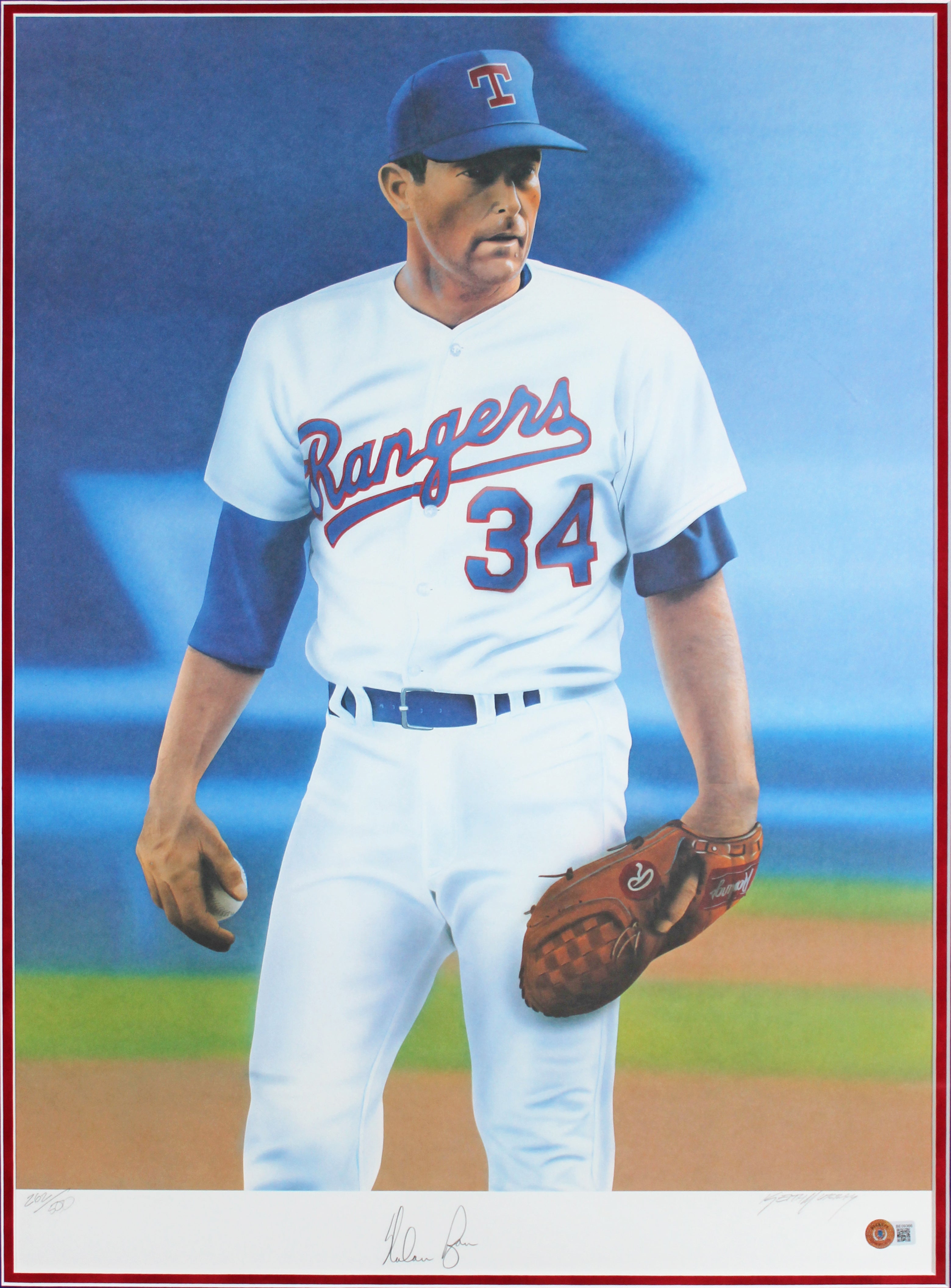 Nolan Ryan Authentic Signed 19x26 Lithograph Ltd Edition #262/500 BAS #BE09366