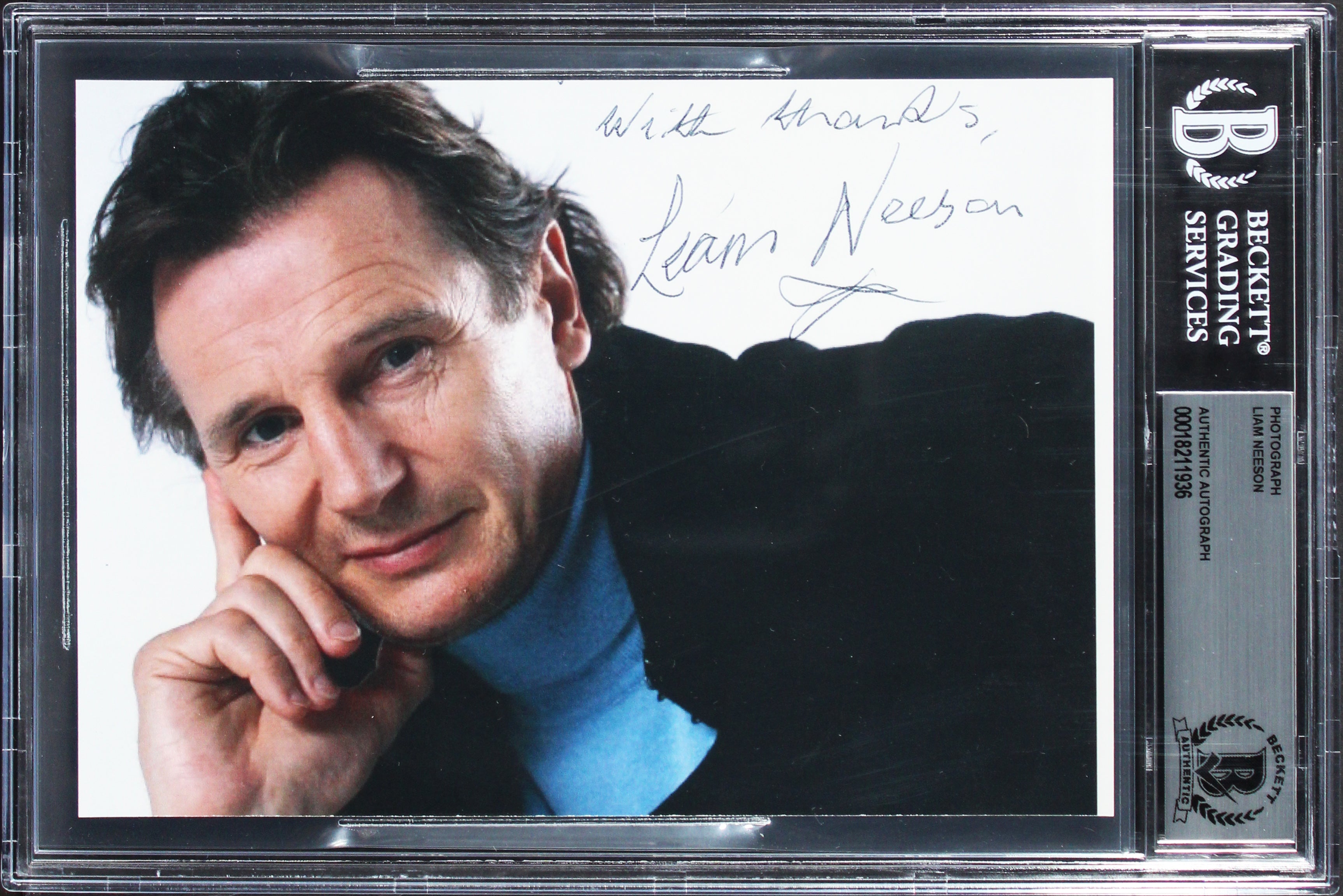 Liam Neeson Schindler's List "With Thanks" Authentic Signed 5x7 Photo BAS Slab