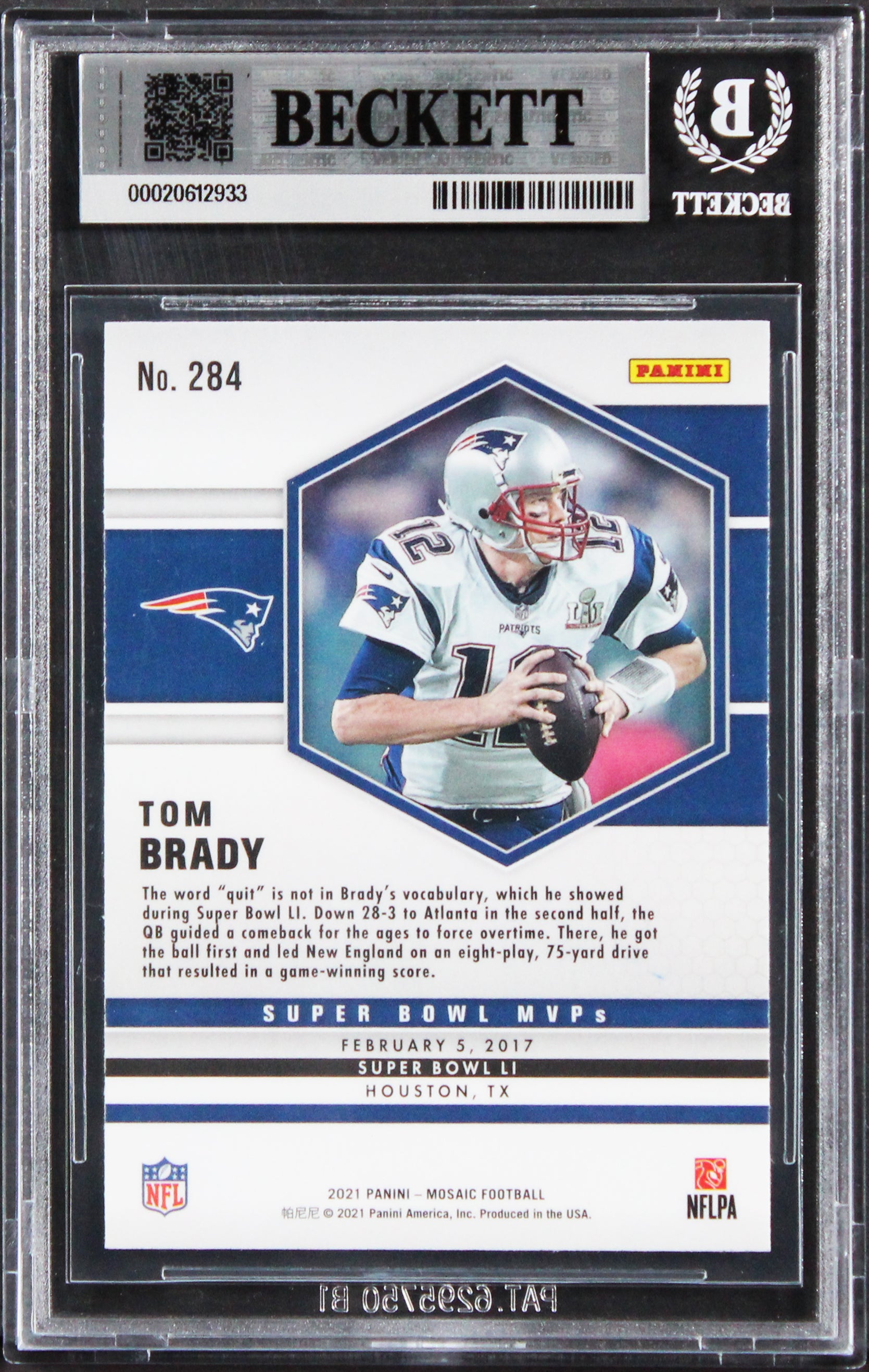 Patriots Tom Brady Signed 2021 Panini Mosaic #284 Card Auto 9! BAS Slabbed
