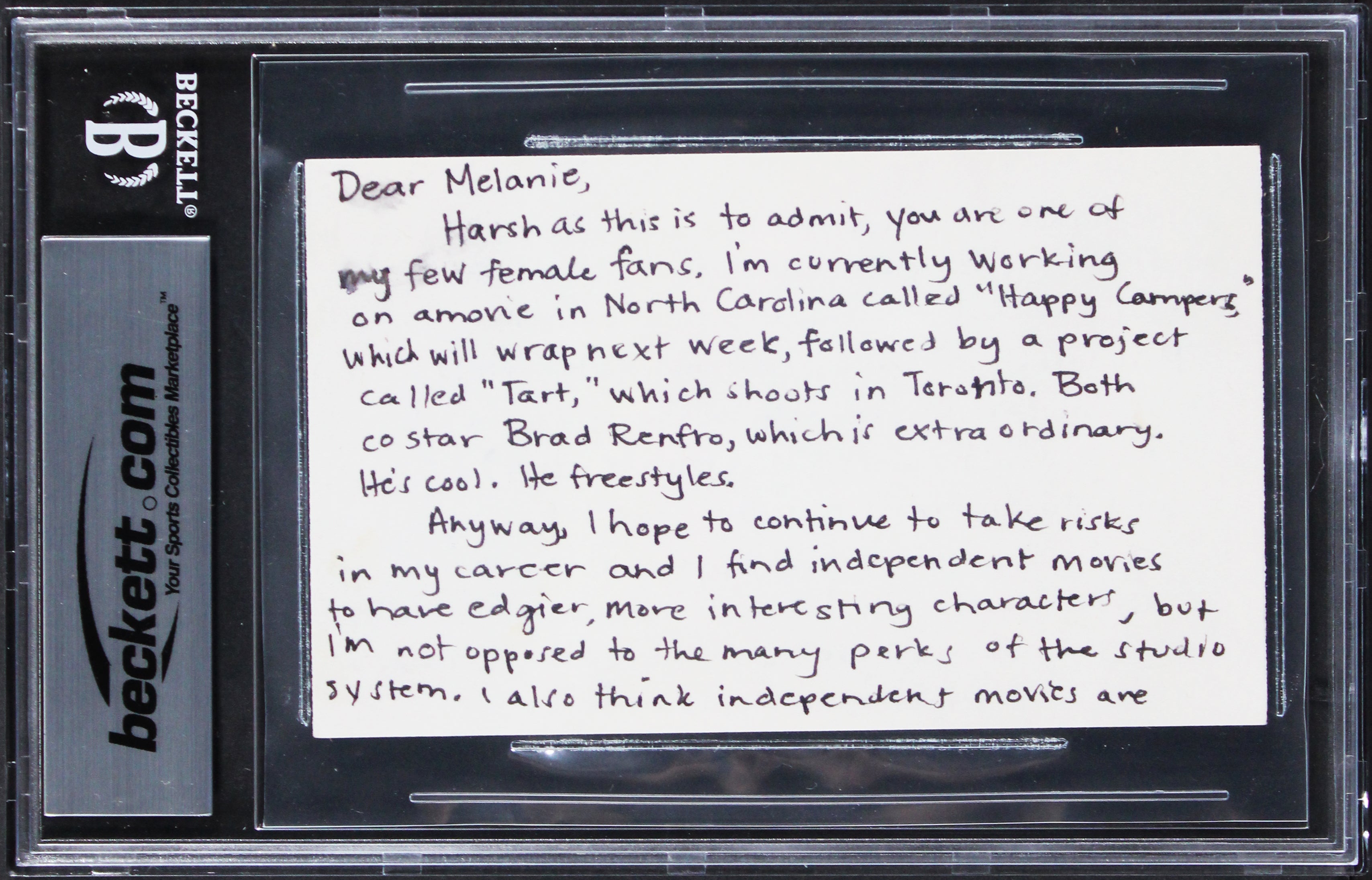 Dominique Swain Lolita Authentic Signed 3x5 Handwritten Letter BAS Slabbed
