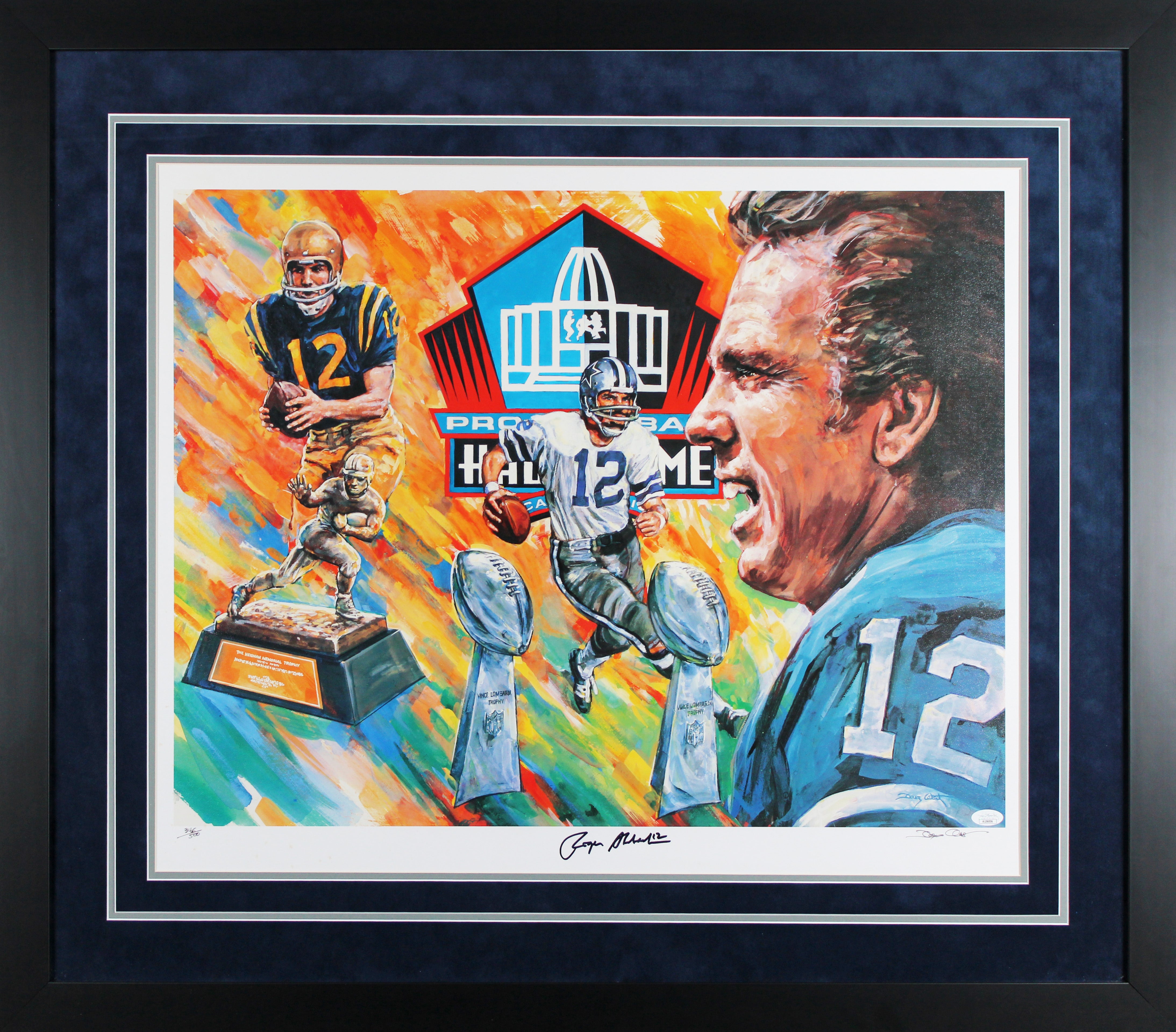 Cowboys Roger Staubach Signed 22x27 HOF Lithograph LE #346/500 JSA #AL06006