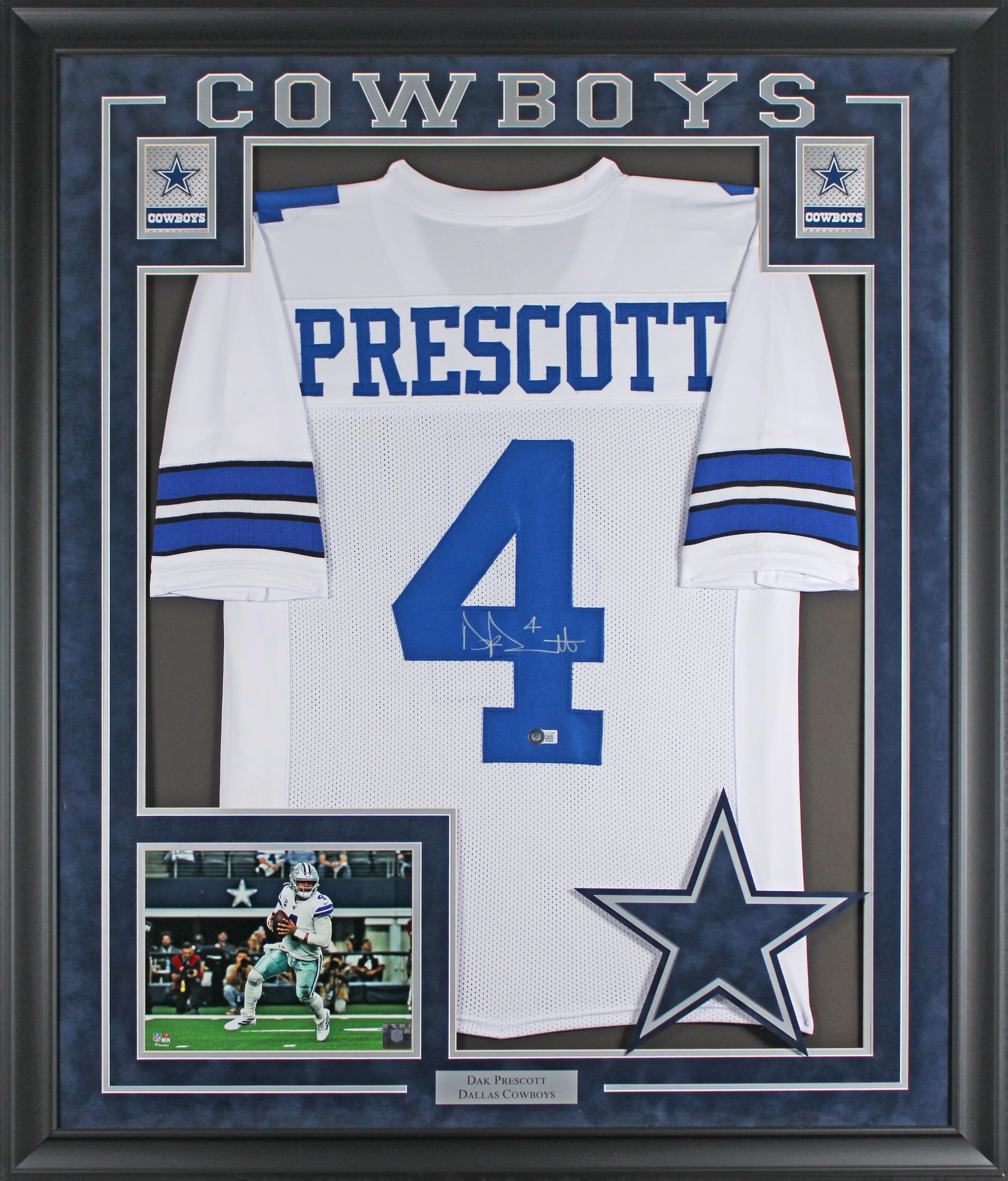Dak Prescott Authentic Signed White Pro Style Framed Jersey BAS Witness #WZ13968