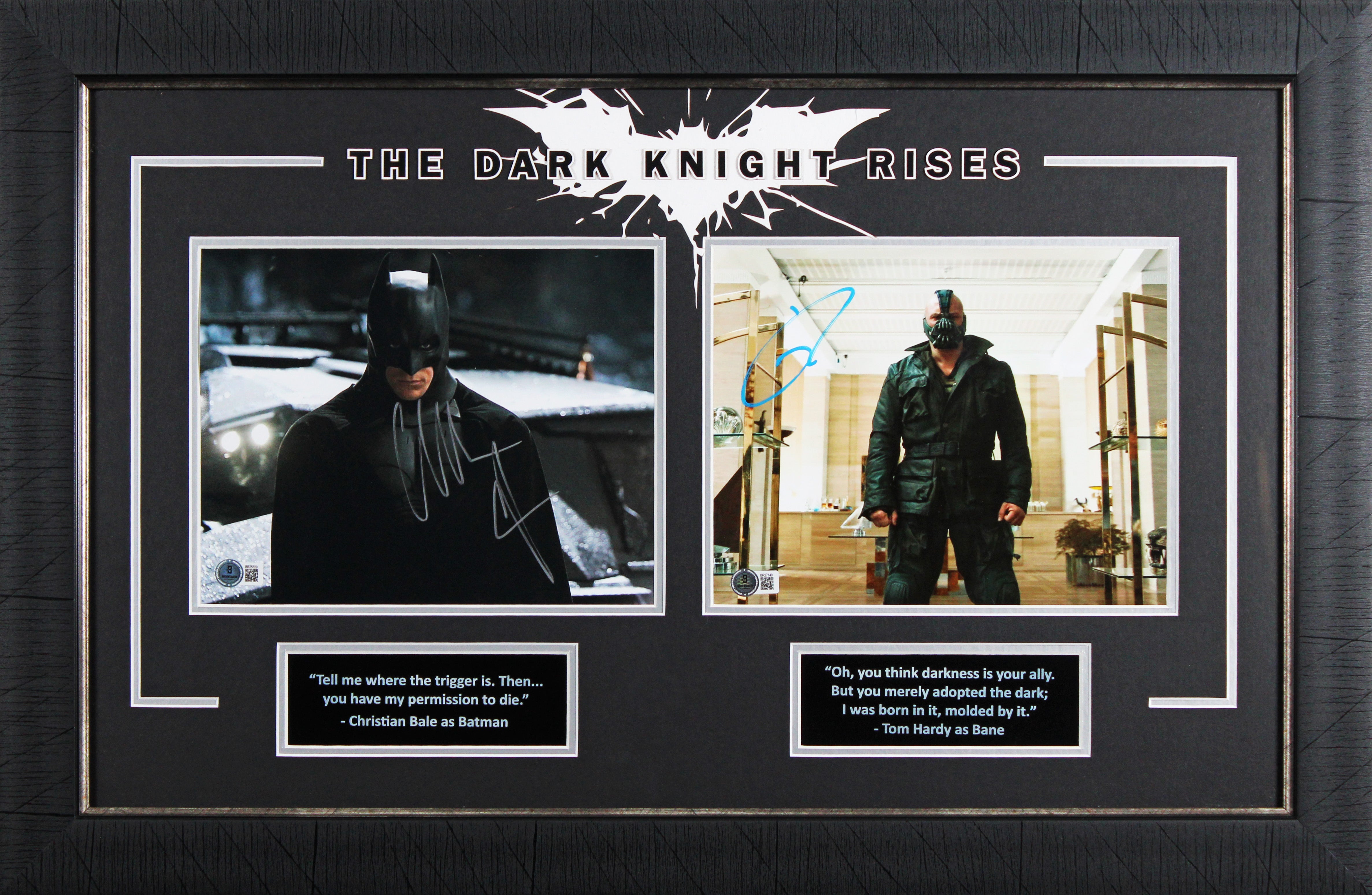 Christian Bale & Tom Hardy The Dark Knight Rises Signed 8x10 Framed Photo BAS