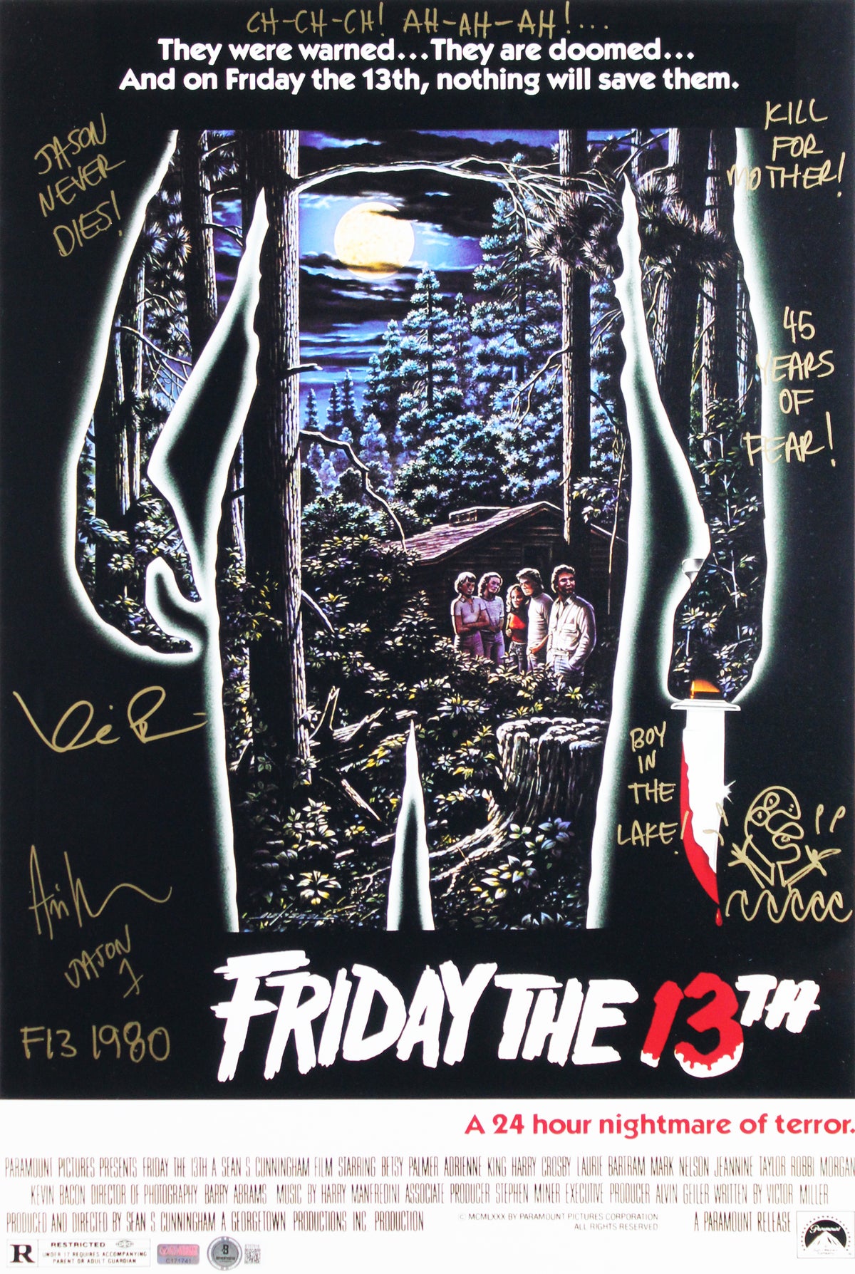 Kevin Bacon & Ari Lehman Authentic Signed Framed 16x24 Photo BAS #BT67618