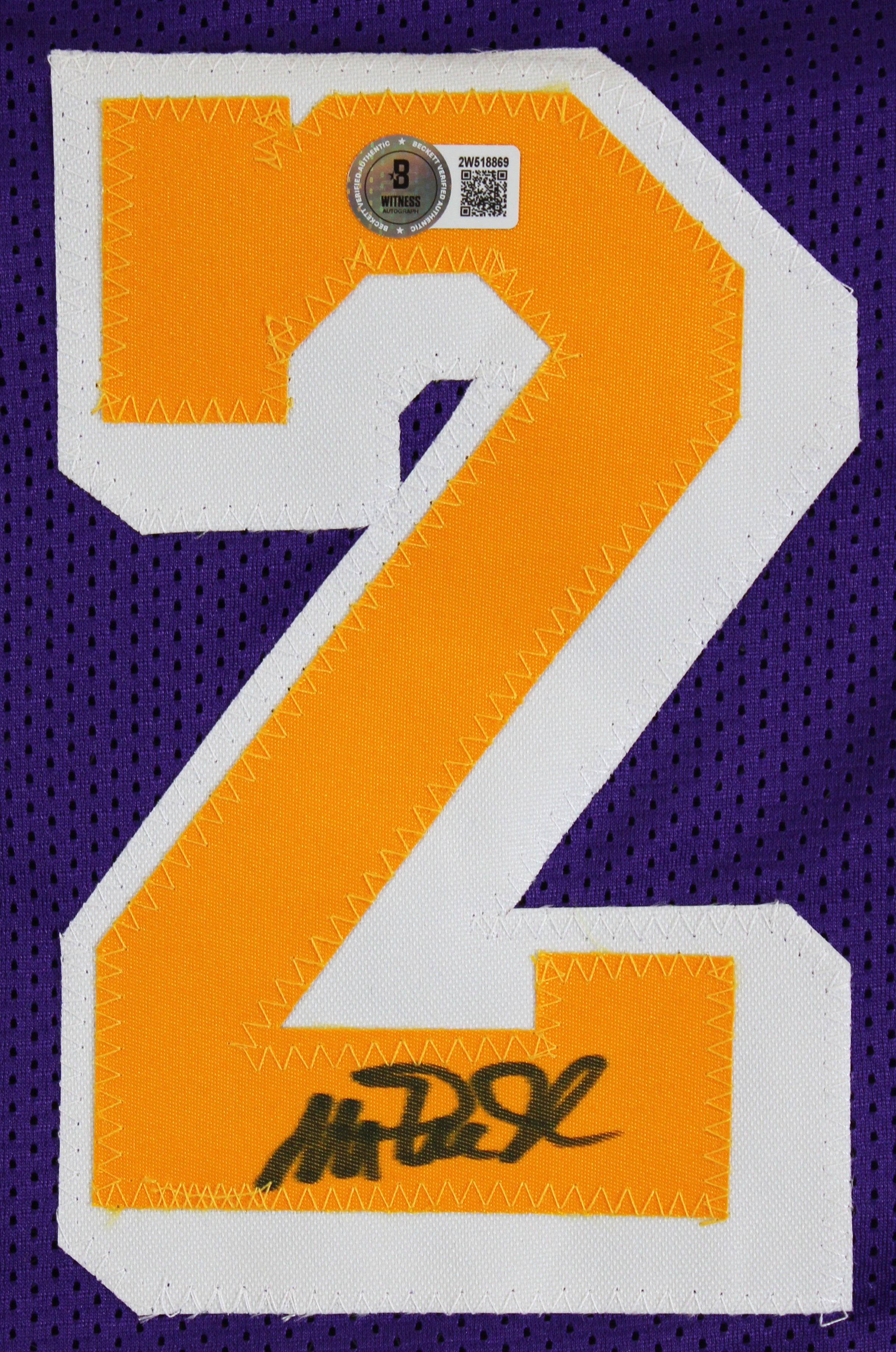 Magic Johnson Authentic Signed Purple Pro Style Jersey Black Trim BAS Witness 2