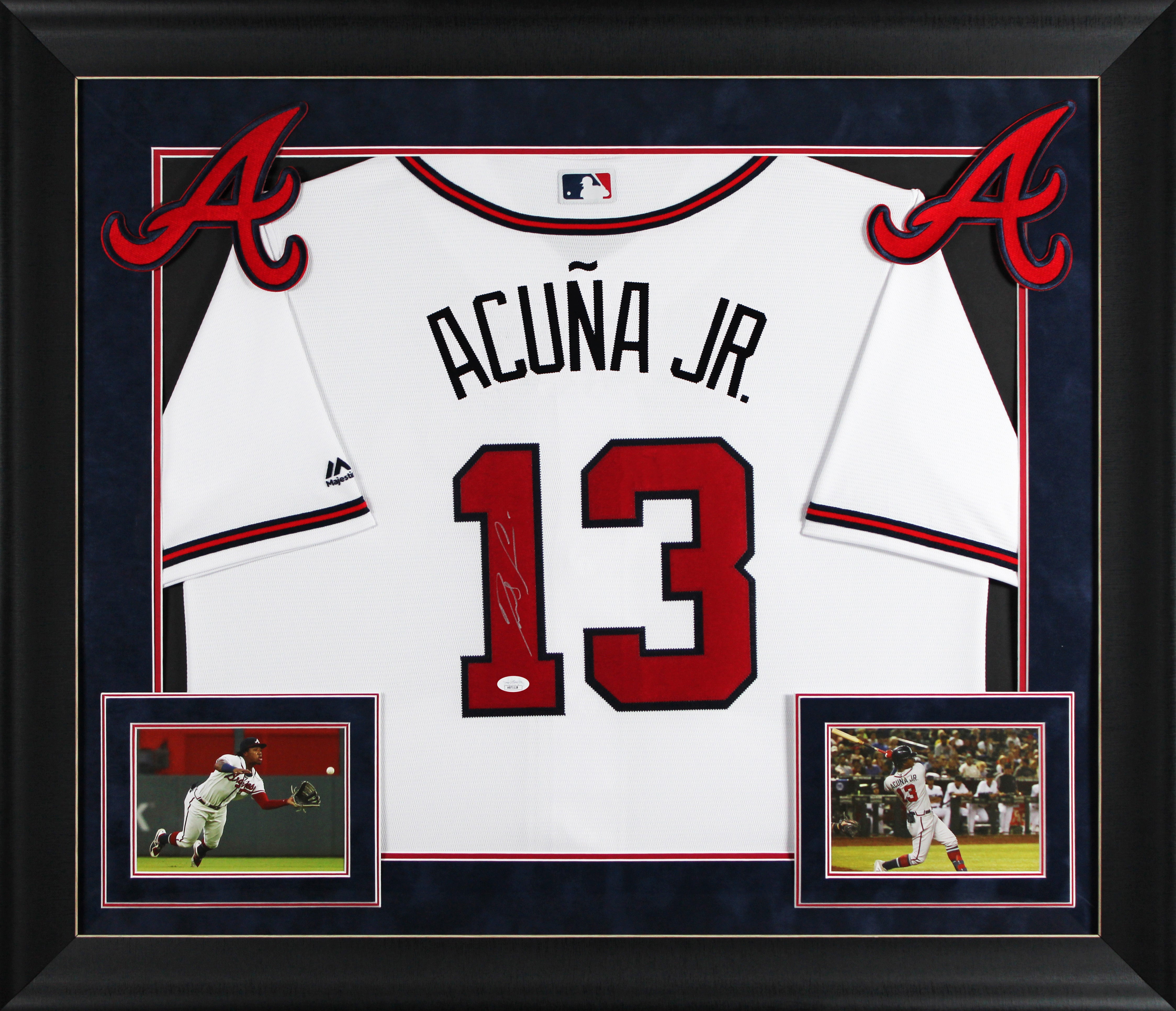 Braves Ronald Acuna Jr. Signed White Majestic Framed Jersey JSA 3