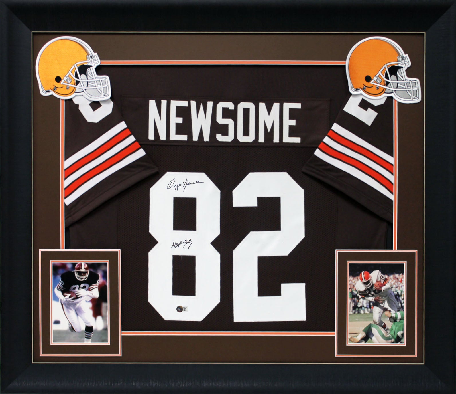 Ozzie Newsome "HOF 99" Signed Brown Pro Style Framed Jersey BAS Witnessed