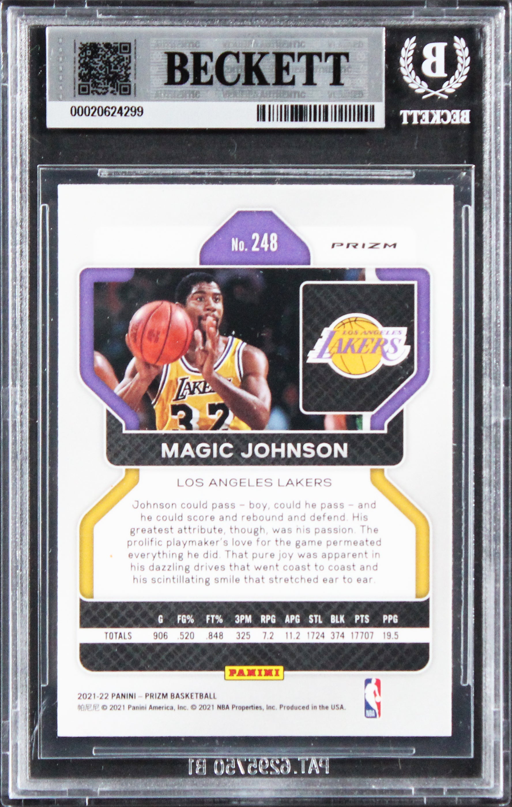Lakers Magic Johnson Signed 2021 Panini Prizm Orange Ice #248 Card BAS Slabbed