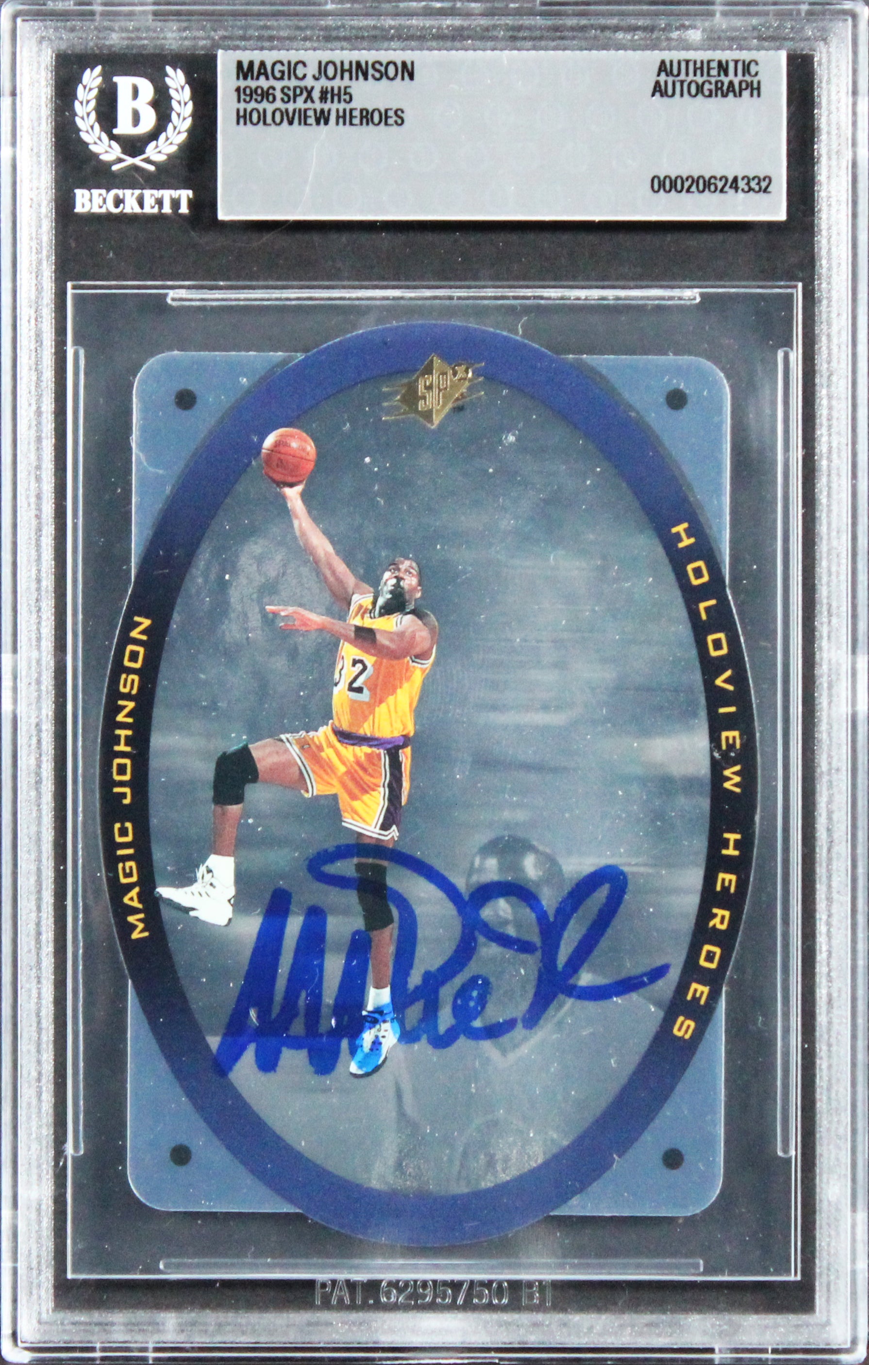 Lakers Magic Johnson 1996 SPX Holoview Heroes #H5 Card Autographed BAS Slabbed