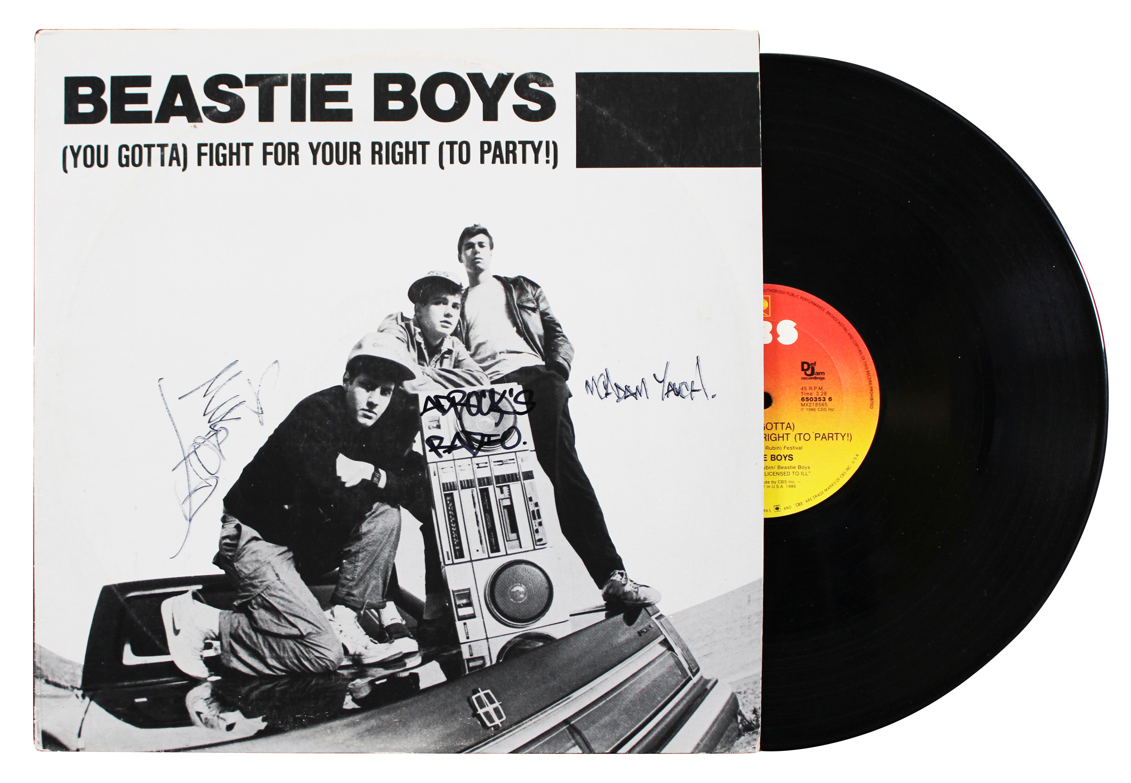 (3) MCA, Ad-Rock & Mike D Signed Fight For Your Right Album Cover W/ Vinyl JSA