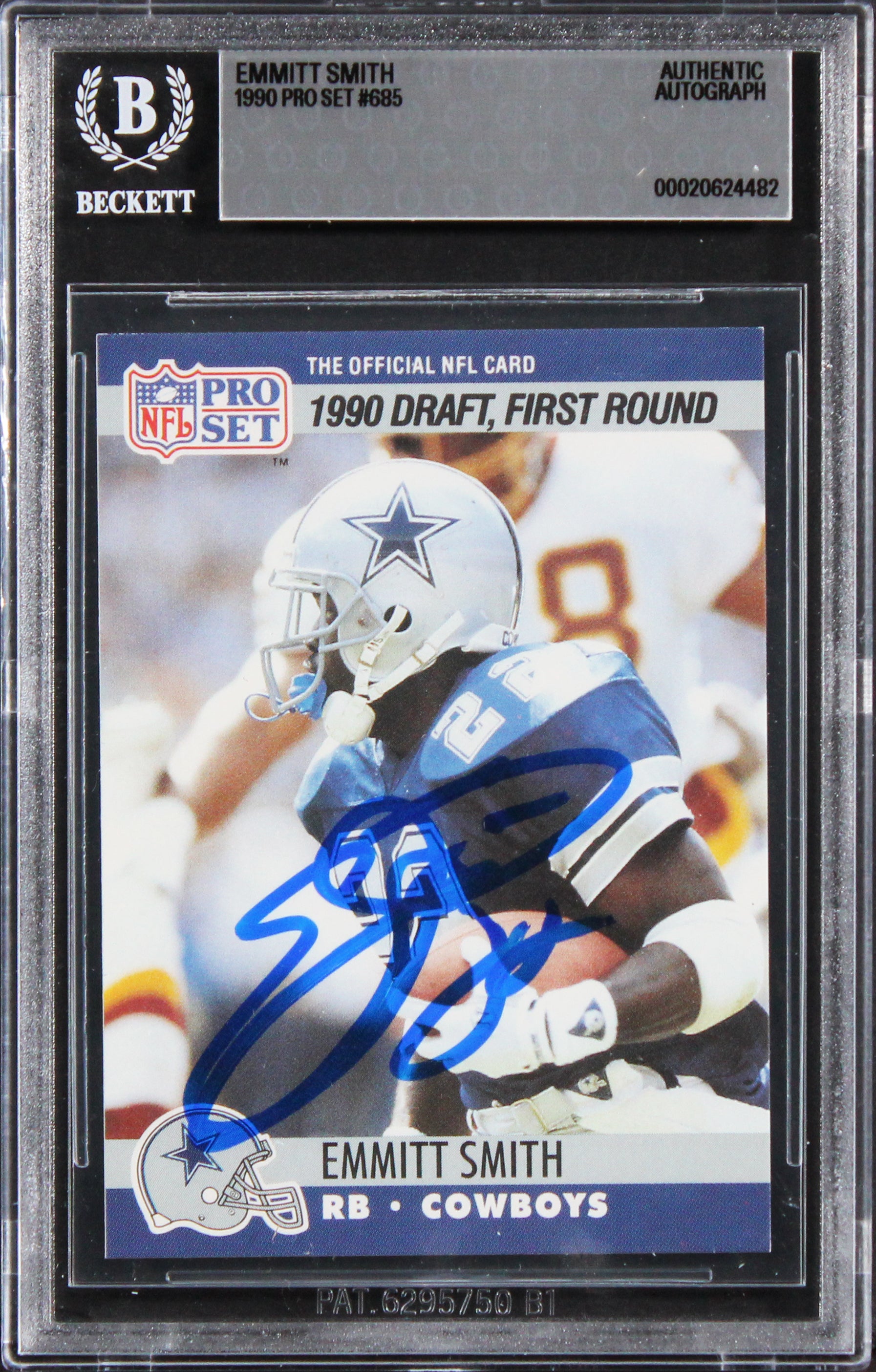 Cowboys Emmitt Smith Authentic Signed 1990 Pro Set #685 Rookie Card BAS Slabbed