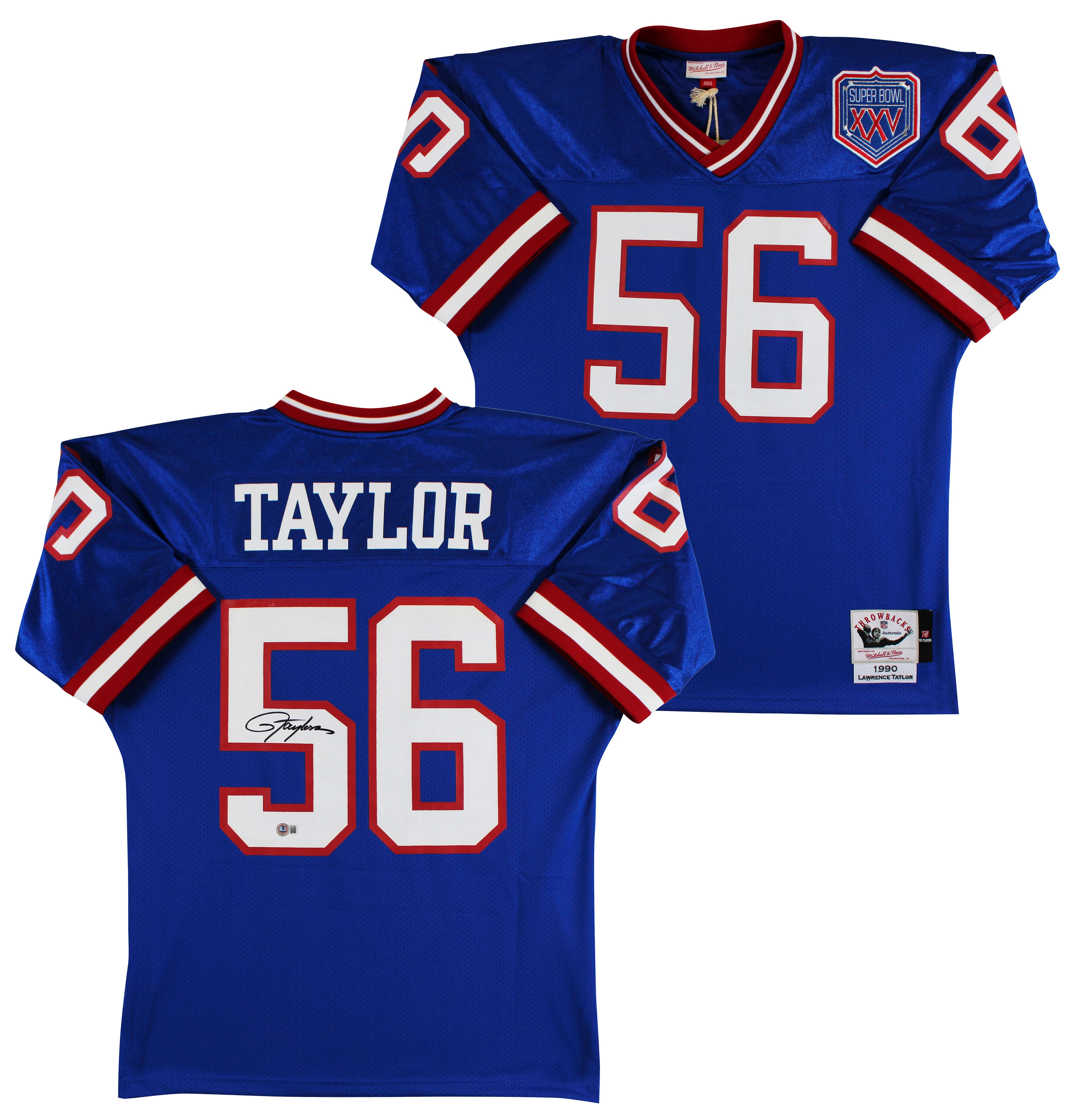 Giants Lawrence Taylor Signed 1990 Blue M&N TB SB XXV Patch Authentic Jersey BAS