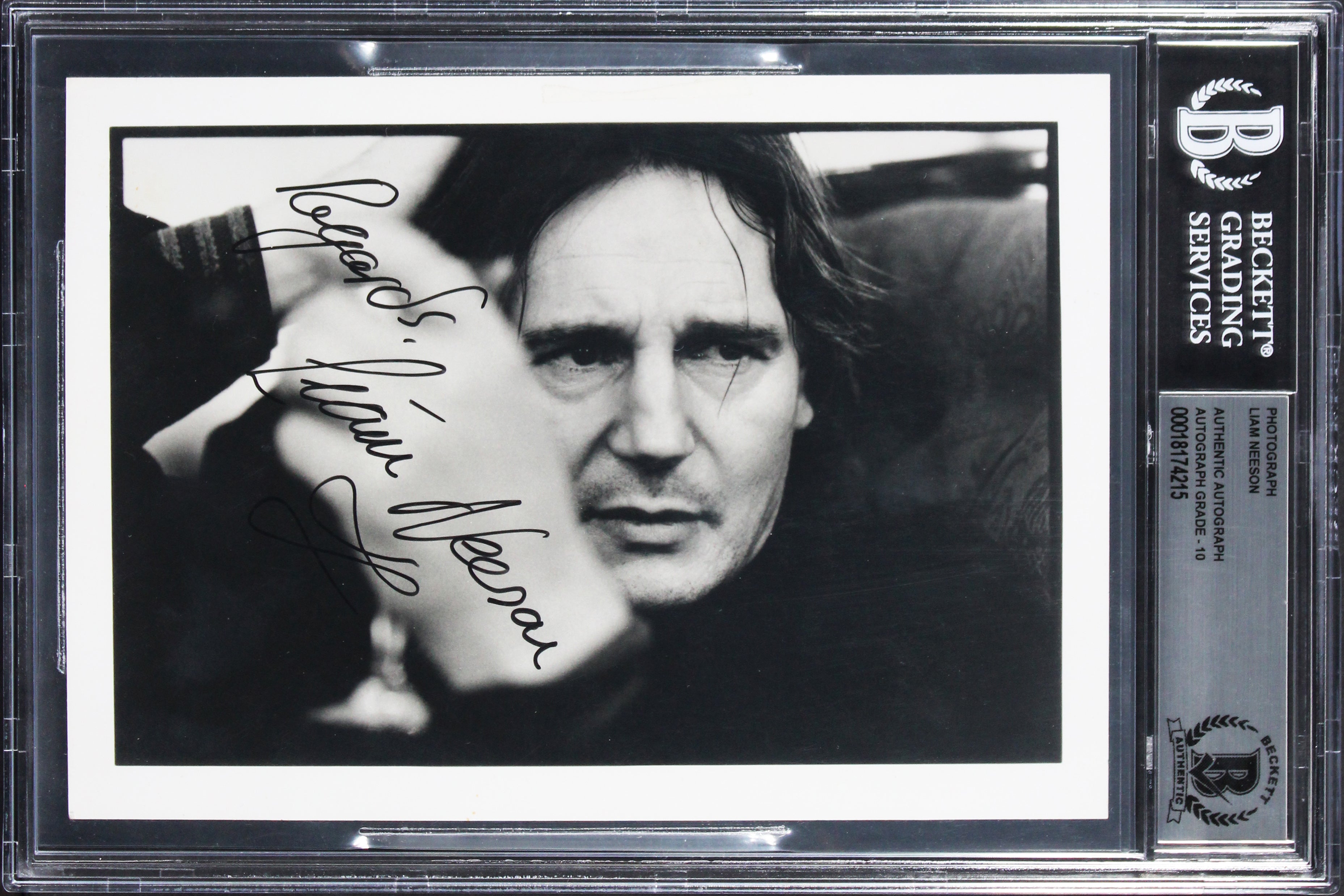 Liam Neeson Schindler's List "Regards" Signed 5x7 Photo Auto 10! BAS Slabbed