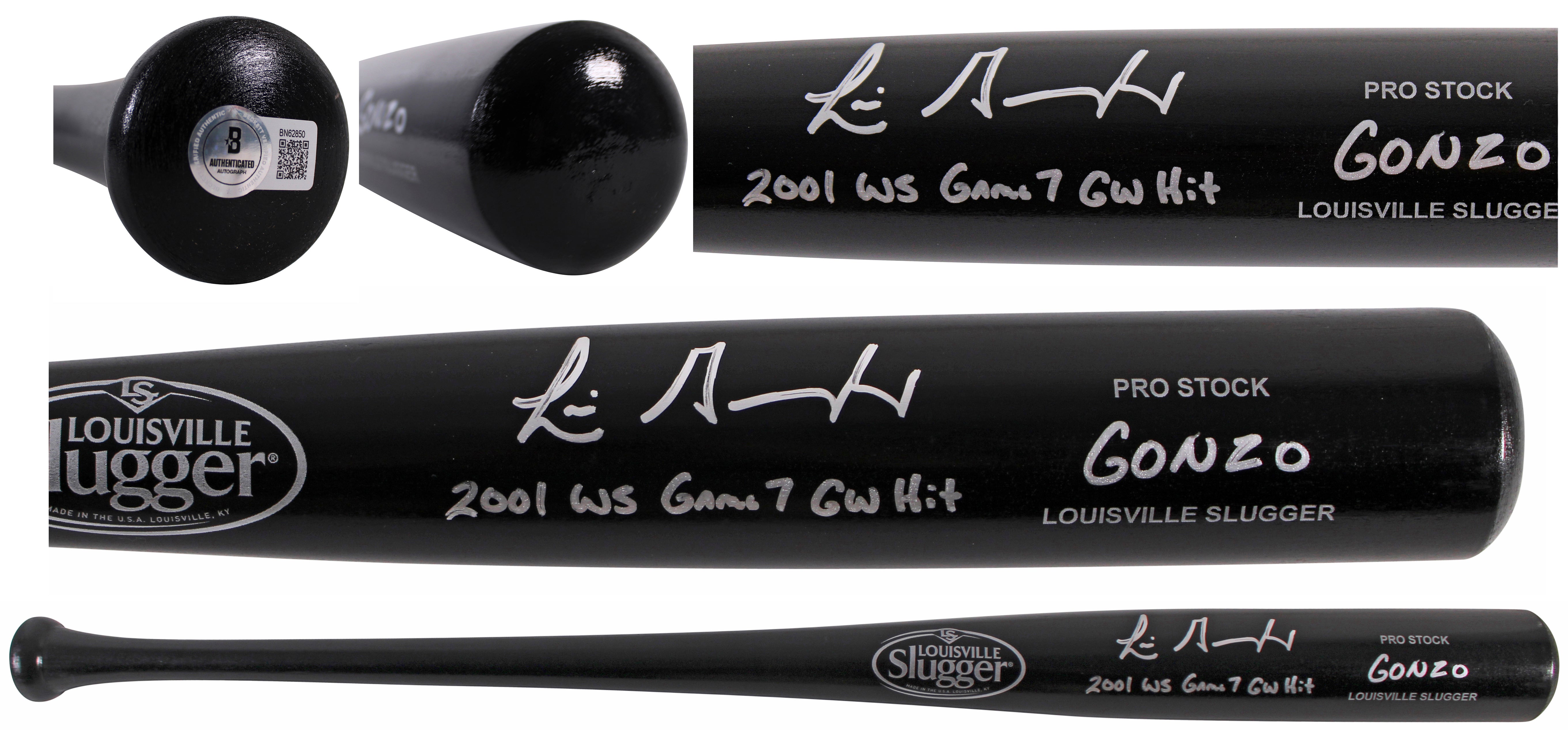 D-Backs Luis Gonzalez "2x Insc" Signed Black Louisville Slugger Bat BAS Witness