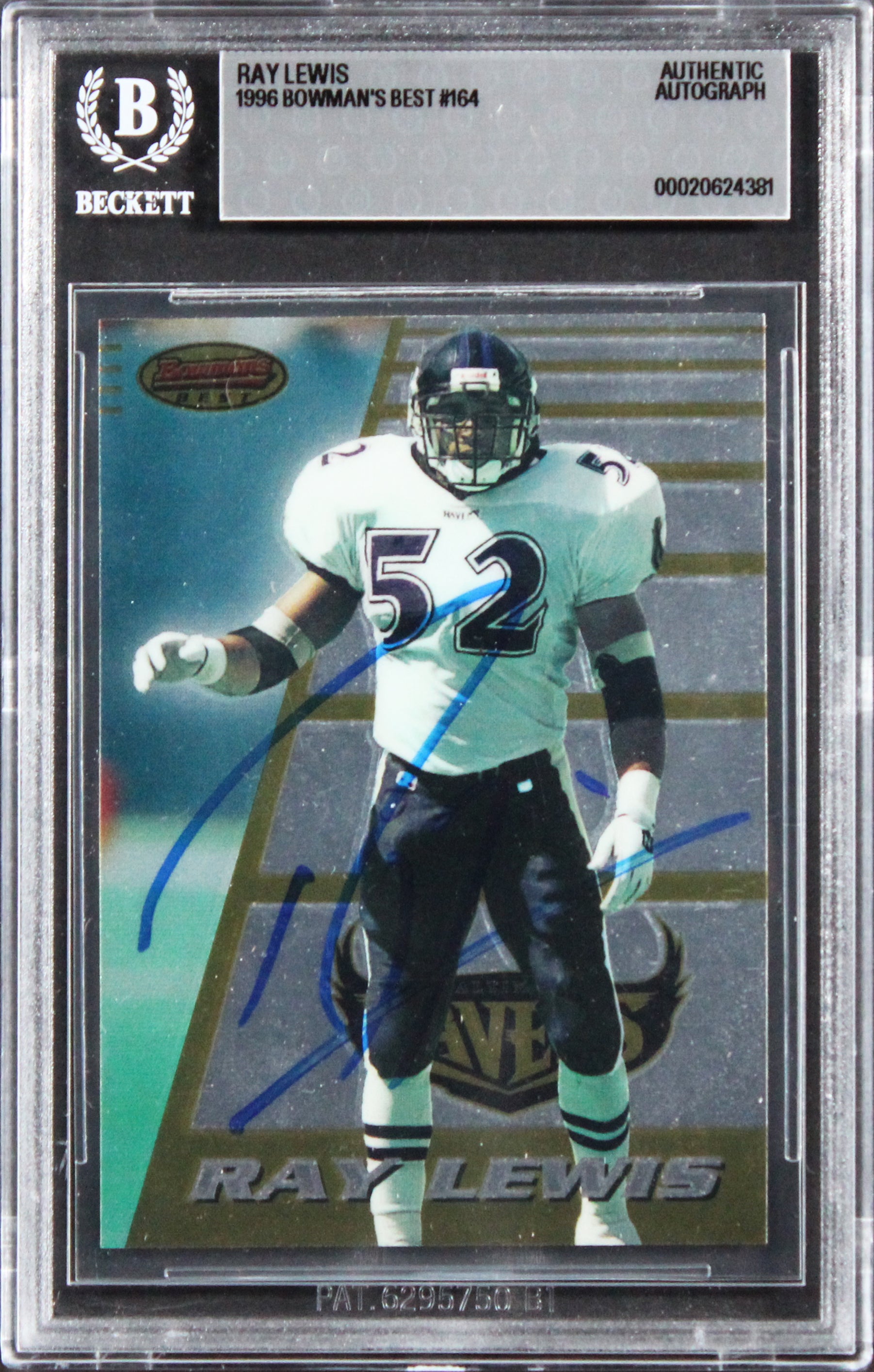 Ravens Ray Lewis 1996 Bowman's Best 3164 Rookie Card Autographed BAS Slabbed