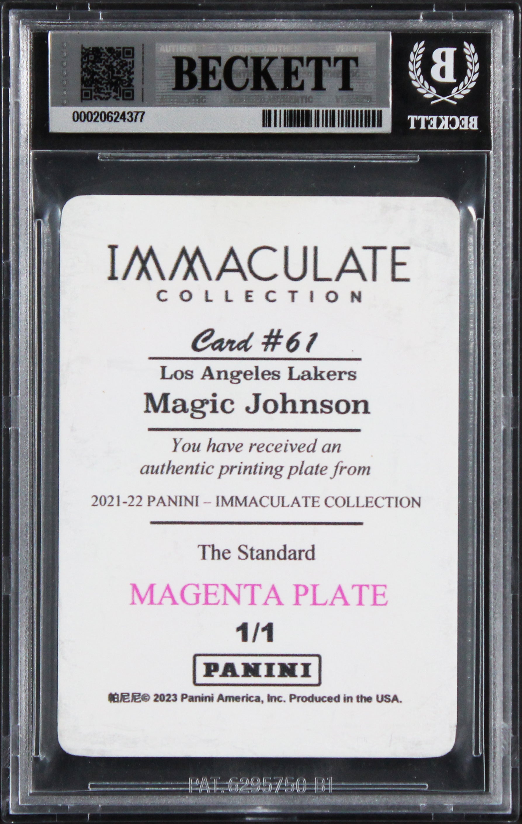 Magic Johnson "HOF" Signed 2021 Panini Immaculate PP Magenta 1/1 Card BAS Slab