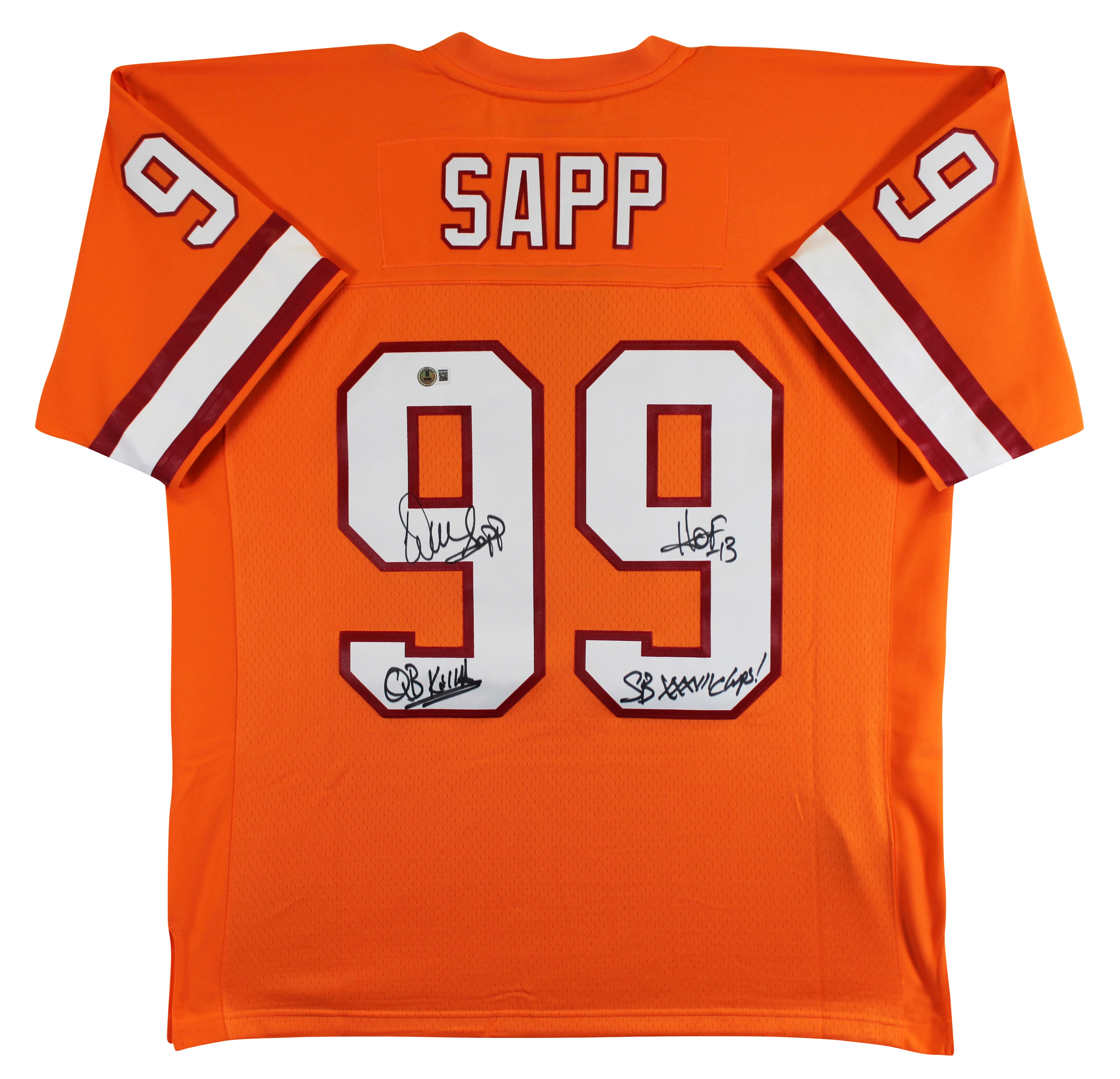 Buccaneers Warren Sapp "3x Insc" Signed Orange M&N TB Jersey BAS Witnessed