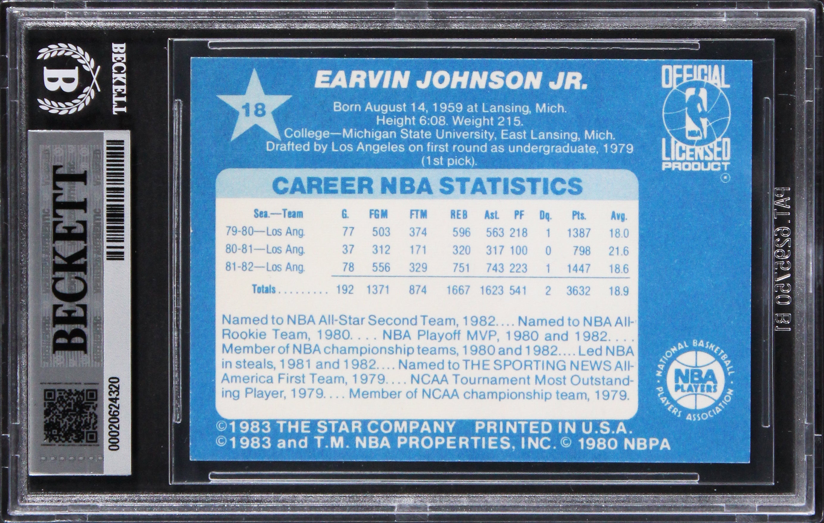 Lakers Magic Johnson Authentic Signed 1983 Star All-Star Game #18 Card BAS Slab