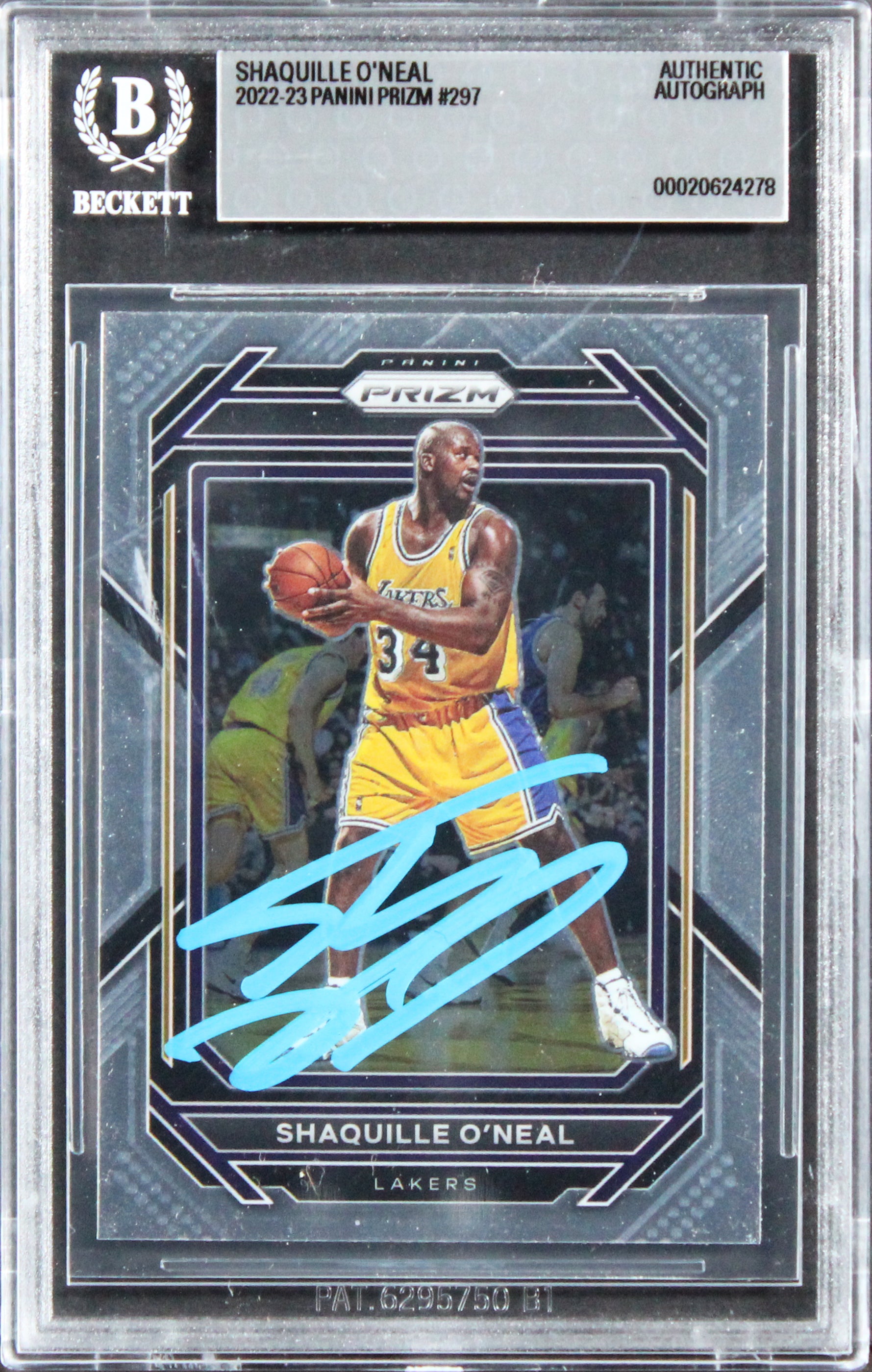 Lakers Shaquille O'Neal Authentic Signed 2022 Panini Prizm #297 Card BAS Slabbed