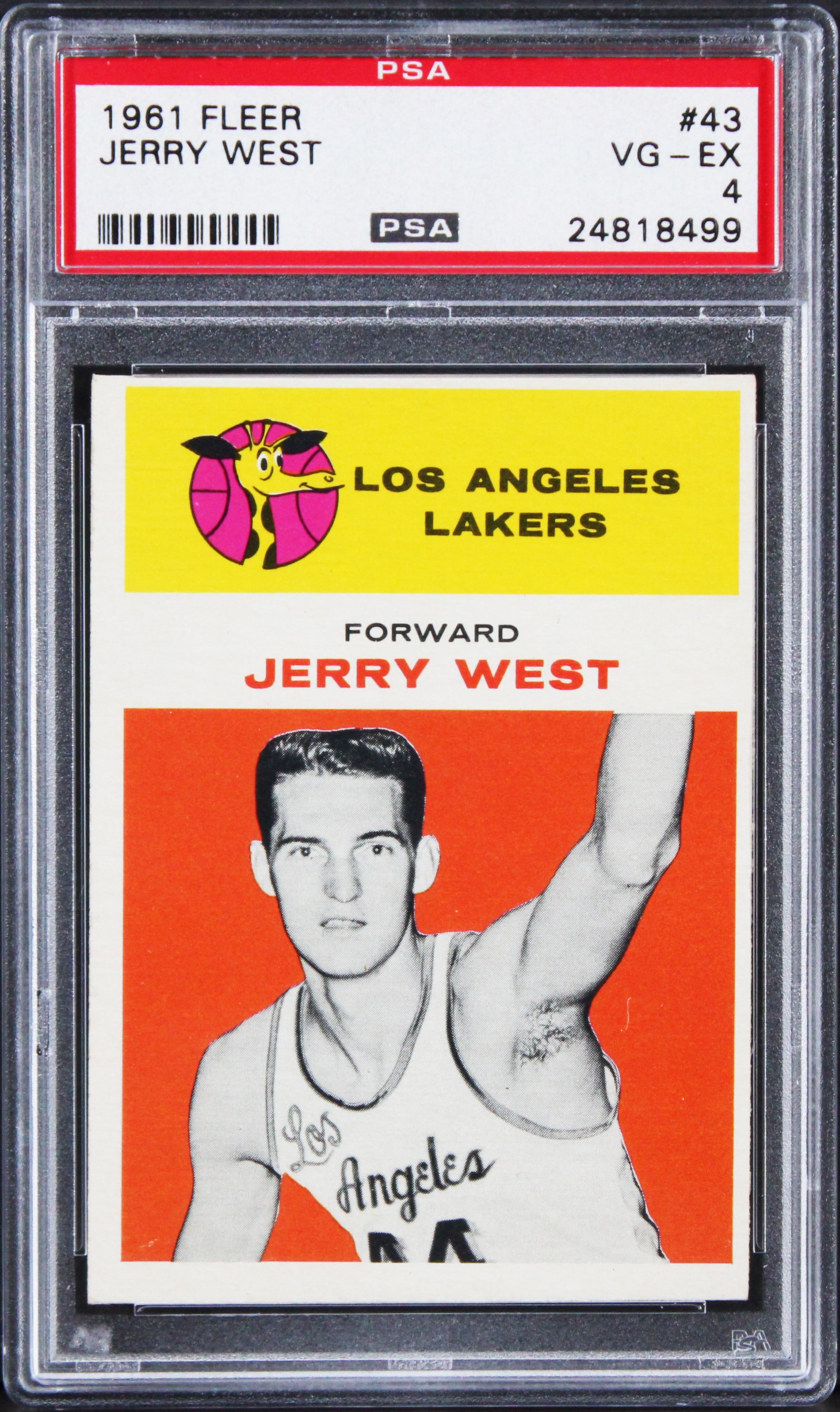 Lakers Jerry West 1961 Fleer #43 Rookie Card Graded VG-EX-4 PSA Slabbed