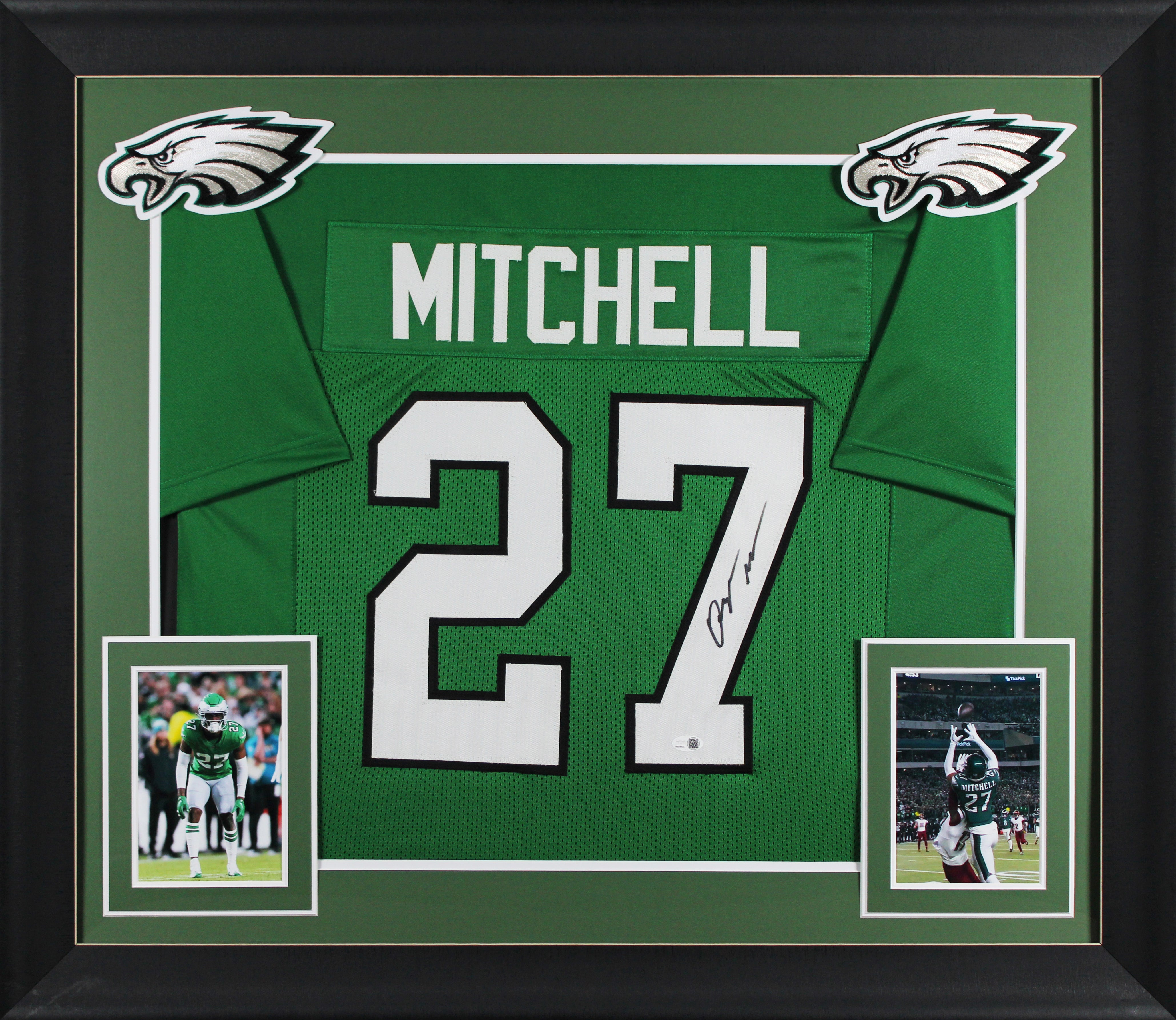 Quinyon Mitchell Signed Kelly Green Pro Style Framed Jersey JSA Witness