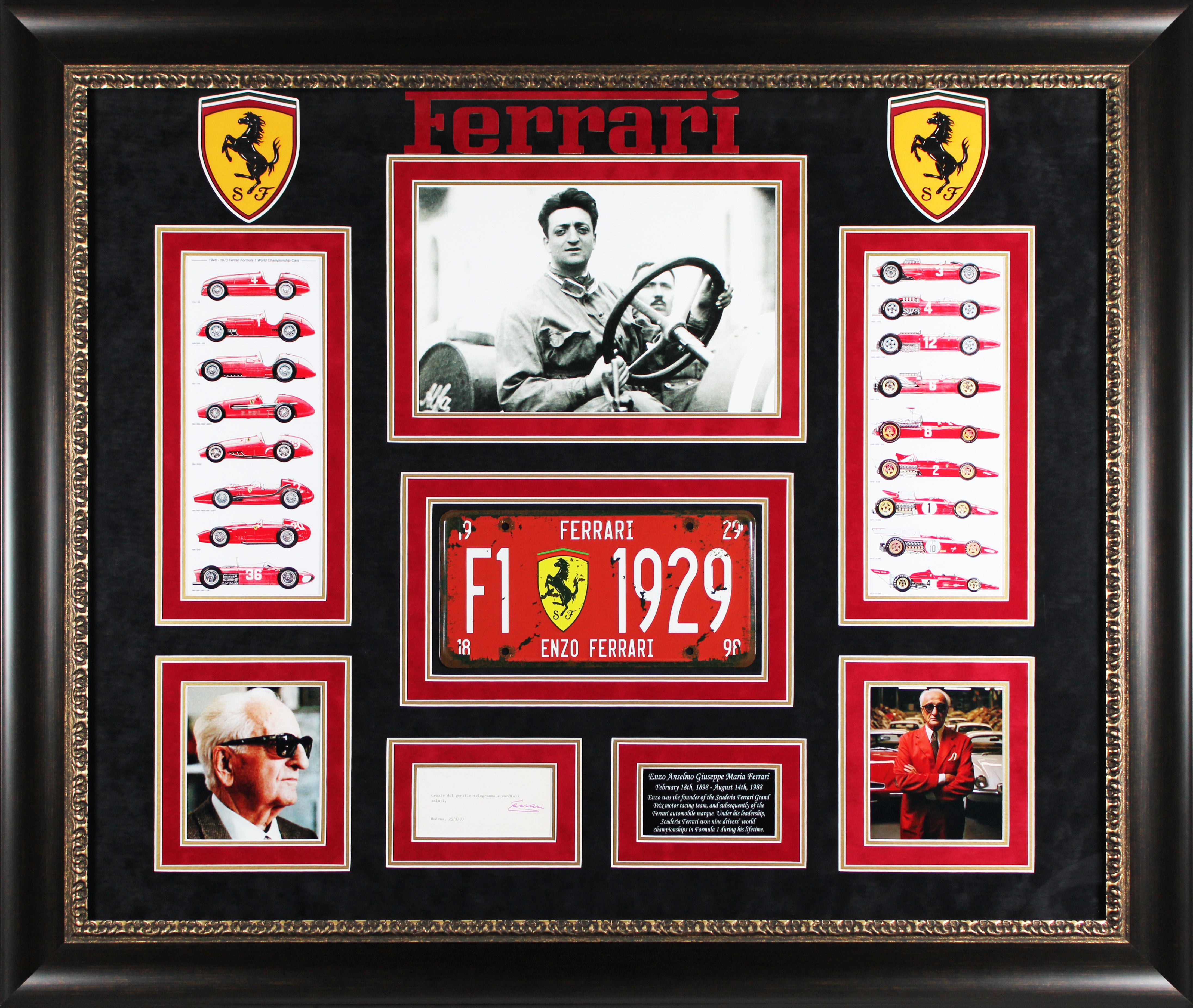 Enzo Ferrari Authentic Signed & Framed 3x5.5 Card Autographed BAS #AE13627