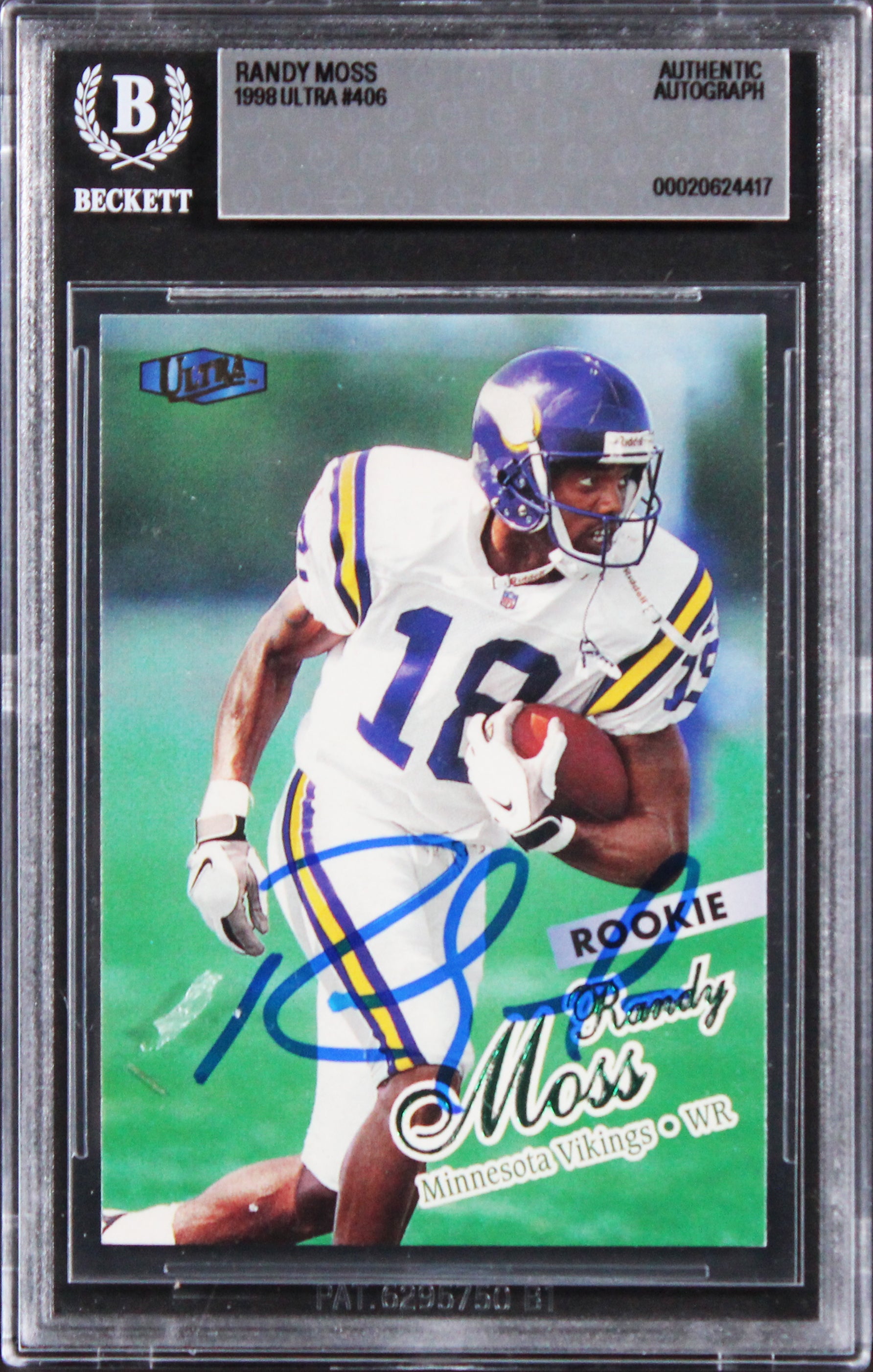 Vikings Randy Moss Authentic Signed 1998 Ultra #406 Rookie Card BAS Slabbed