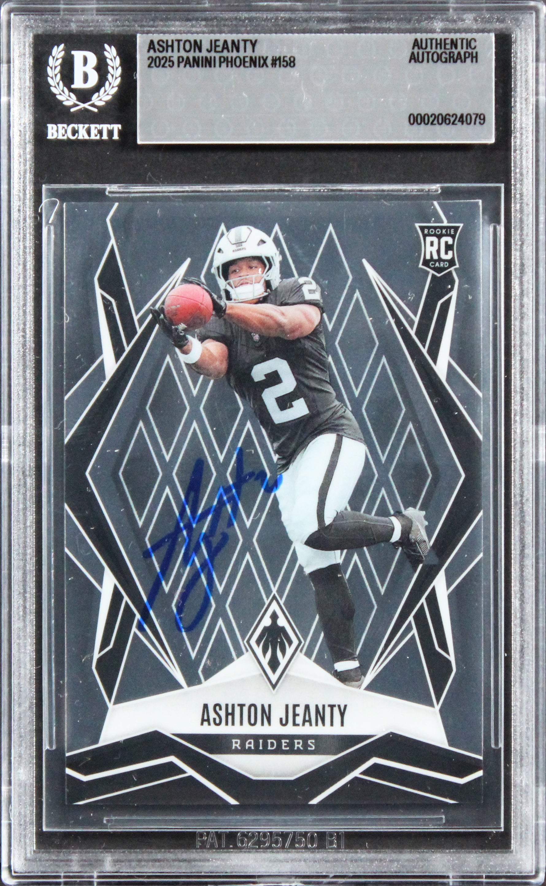 Raiders Ashton Jeanty Signed 2025 Panini Phoenix #158 Rookie Card BAS Slabbed