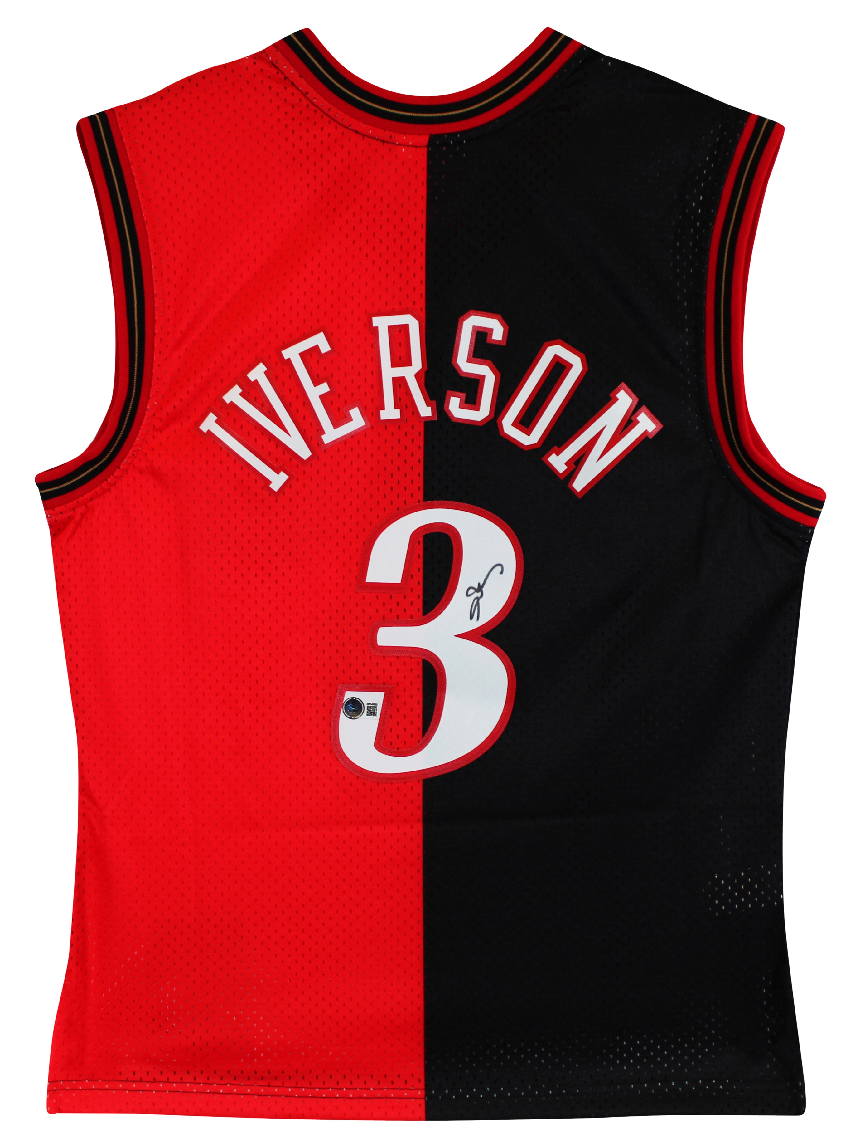76ers Allen Iverson Signed Red & Black M&N 00-01 HWC Swingman Framed Jersey BAS