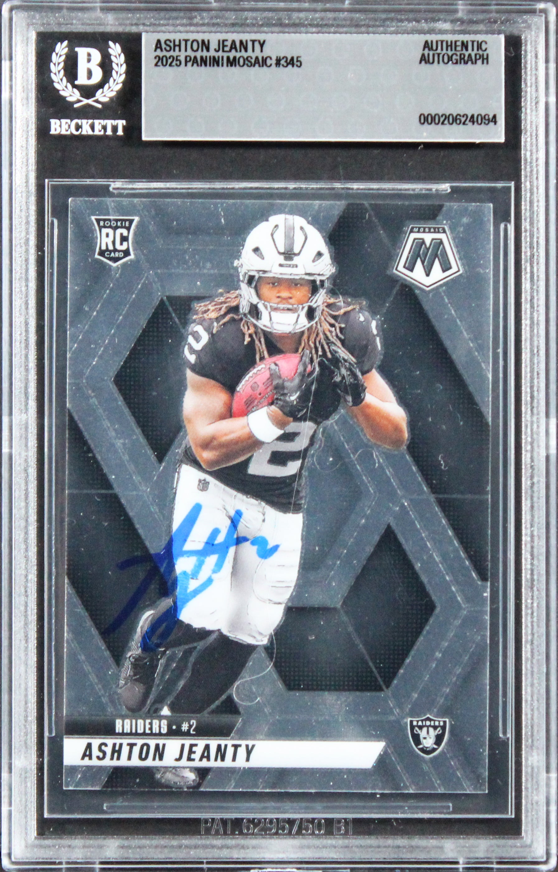 Raiders Ashton Jeanty Signed 2025 Panini Mosaic #345 Rookie Card BAS Slabbed