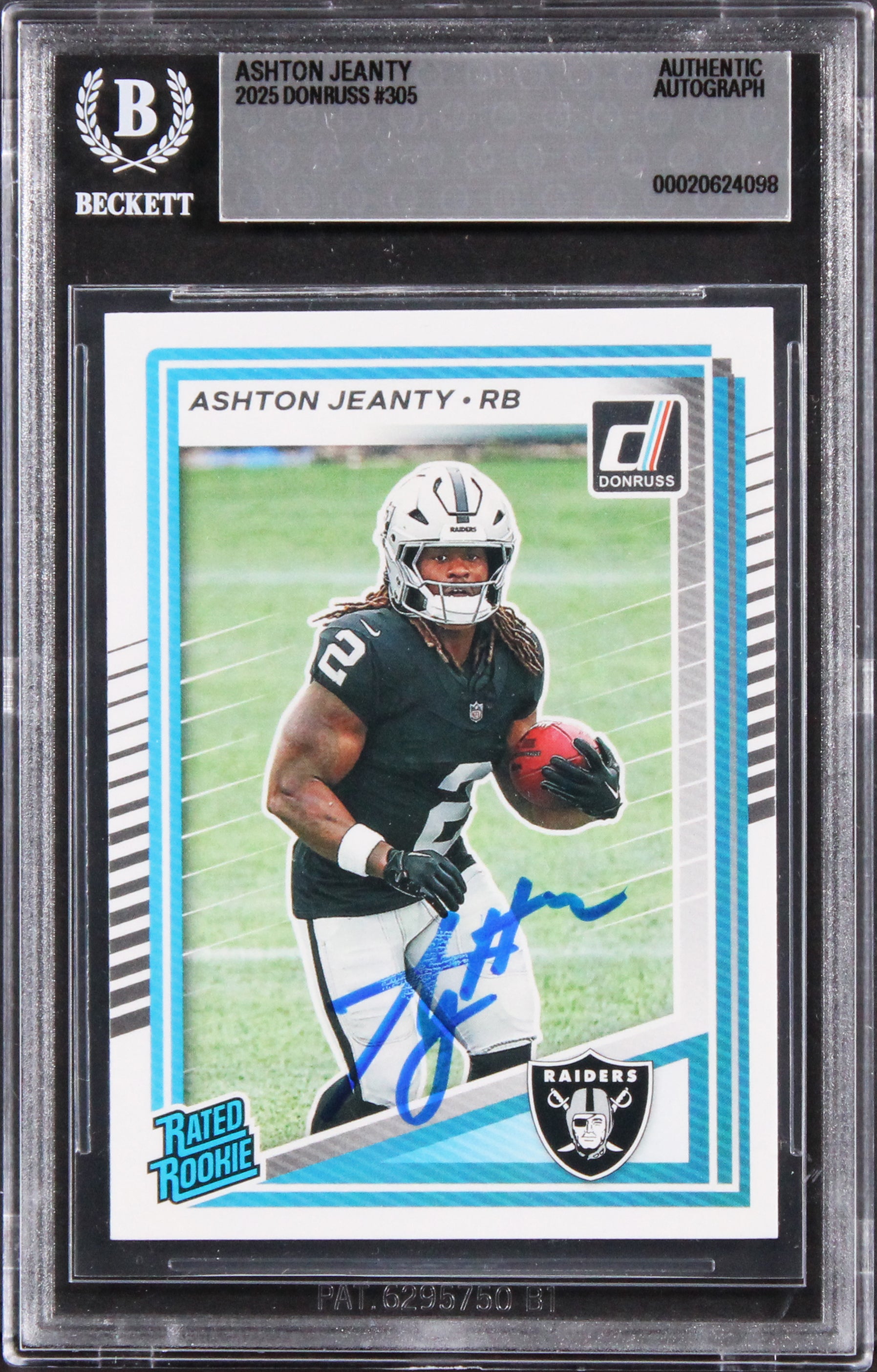 Raiders Ashton Jeanty Authentic Signed 2025 Donruss #305 Rookie Card BAS Slab 2