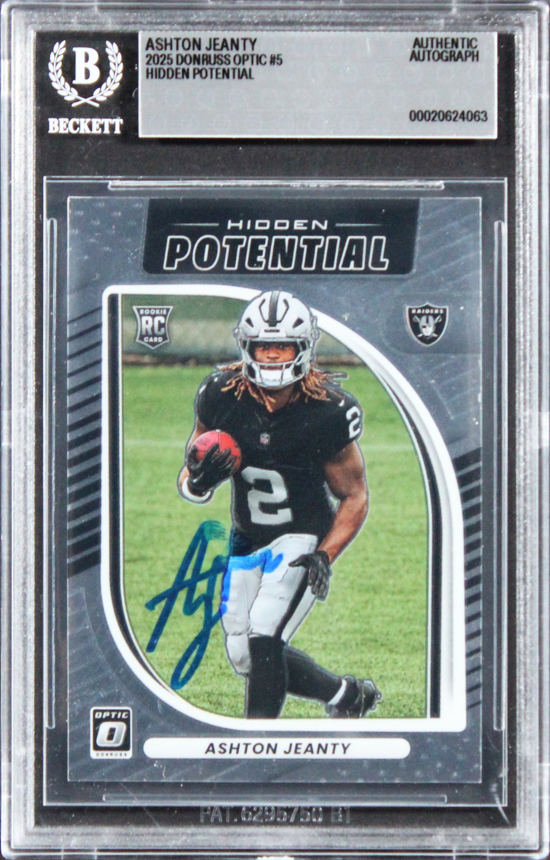 Raiders Ashton Jeanty Signed 2025 Donruss Optic HP #6 Rookie Card BAS Slabbed 2